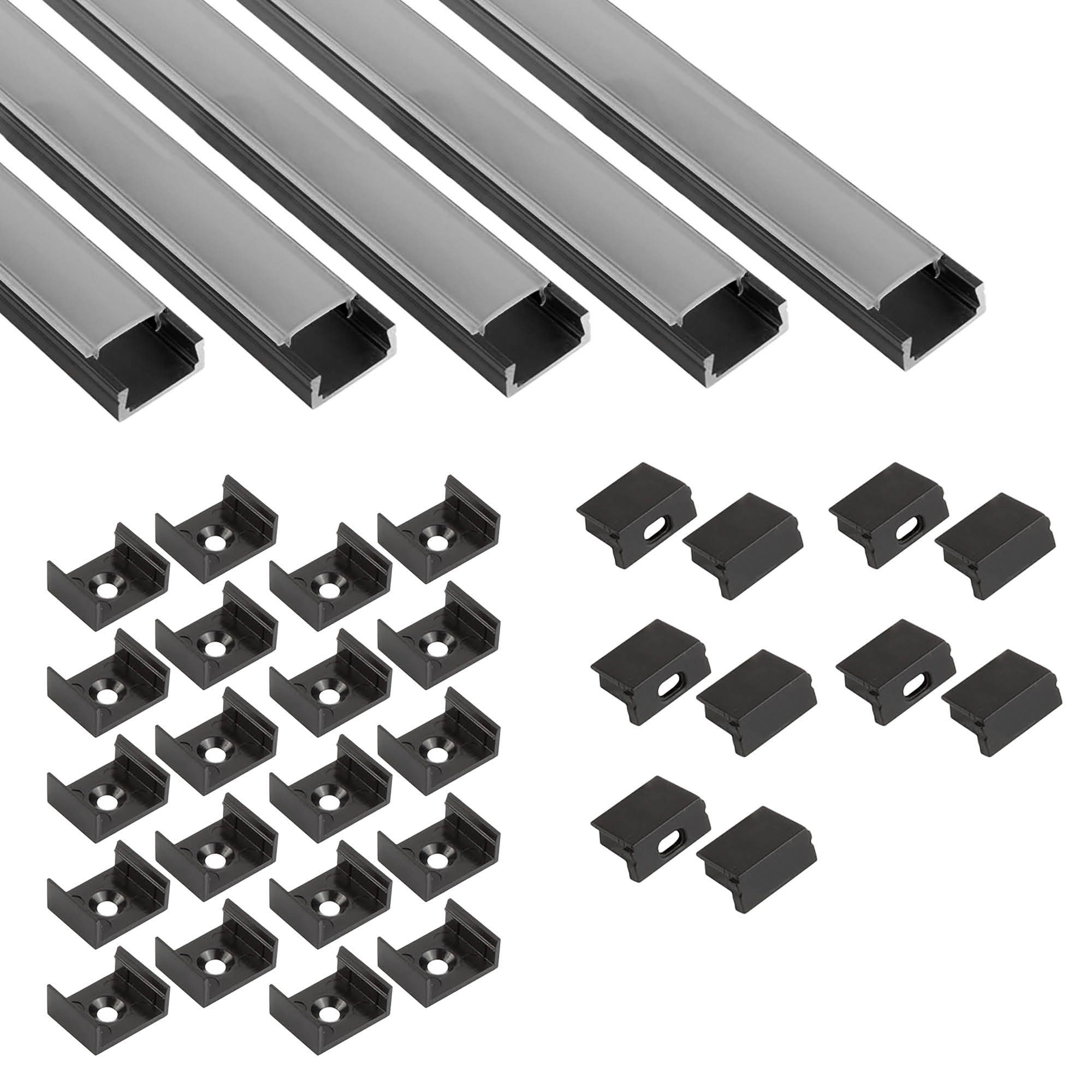 tktrading24 LED-Stripe-Profil 5x A15 LED Profil 2m - Schwarz inkl. Abdeckung, Halter & Endkappen