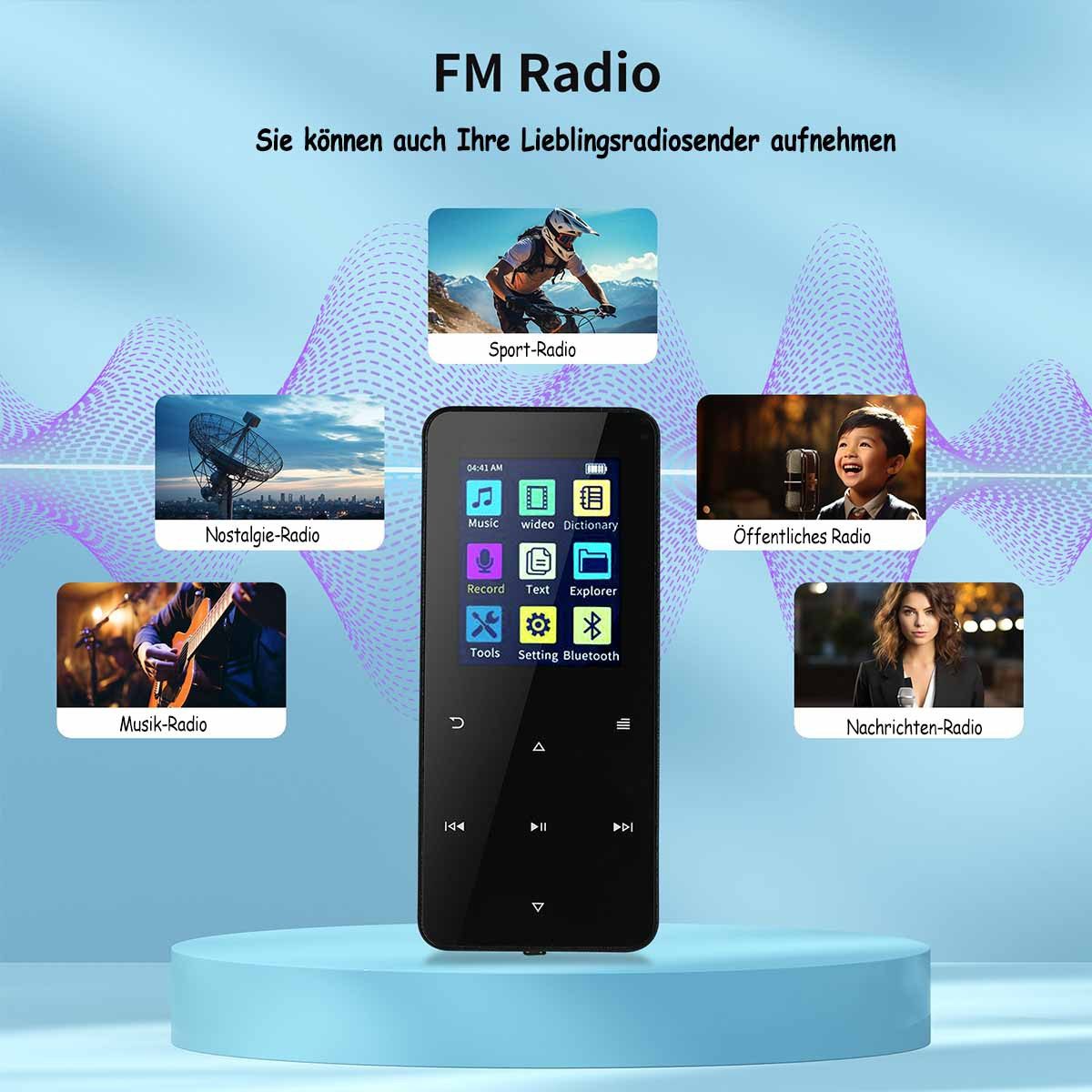 KINSI 16GB verlustfreier Bluetooth MP3, Studenten-Walkman, Musikspieler MP3-Player (16 GB, bluetooth, Fotoalbum, Wecker, E-Reader, Bluetooth 5.0, 1,8-Zoll-Farbbildschirm)