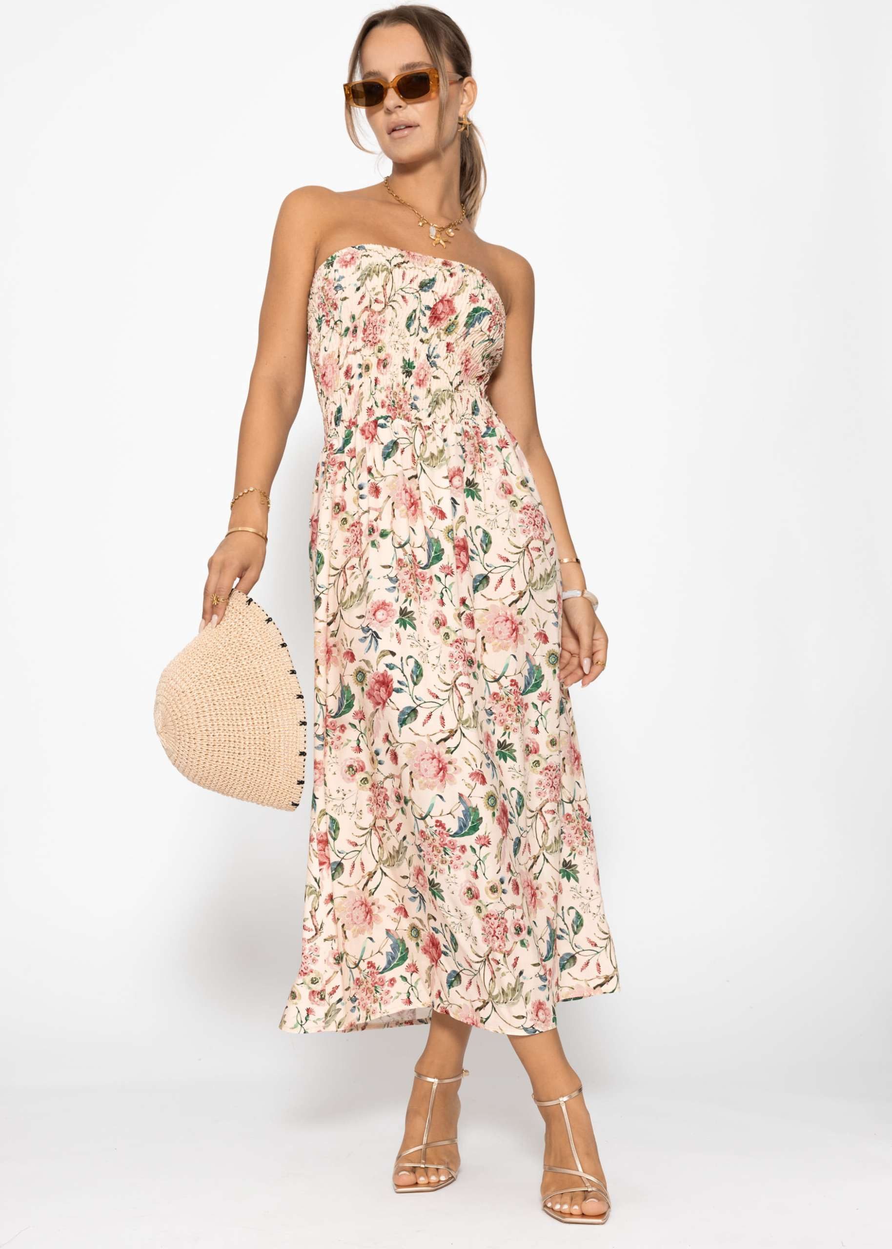 SASSYCLASSY Minikleid Gesmoktes Bandeau-Kleid mit Print Damen trägerloses M günstig online kaufen