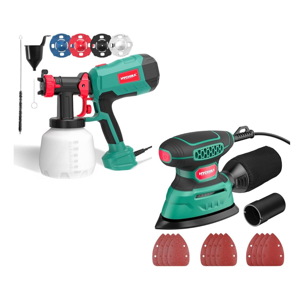 HYCHIKA BETTER TOOLS FOR BETTER LIFE Kantenschleifmaschine HYCHIKA 600W HVLP Spray Paint Gun & Detail Sander Tool, max. 13000 U/min
