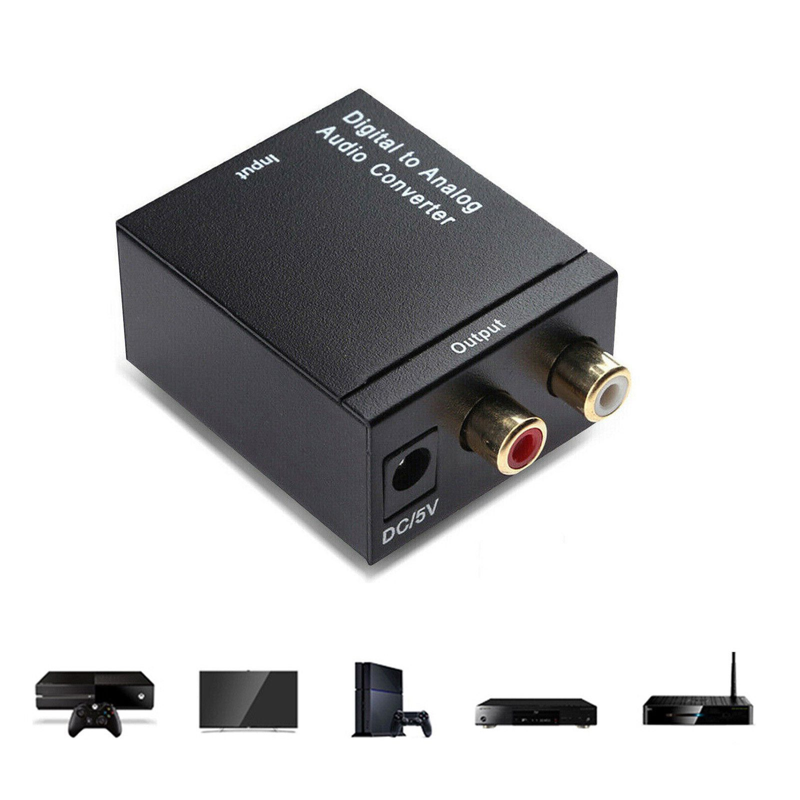 Bolwins D02C Digital-Analog Audio Konverter Toslink/Koax zu RCA Wandler Audio-Adapter Digital Koaxial (SPDIF, RCA), Digital Optisch (Toslink) zu 2x RCA (L/R) Stereo Ausgang, 0 cm, Rauschfreie Signalwandlung, stabile Toslink Buchse, LED Status