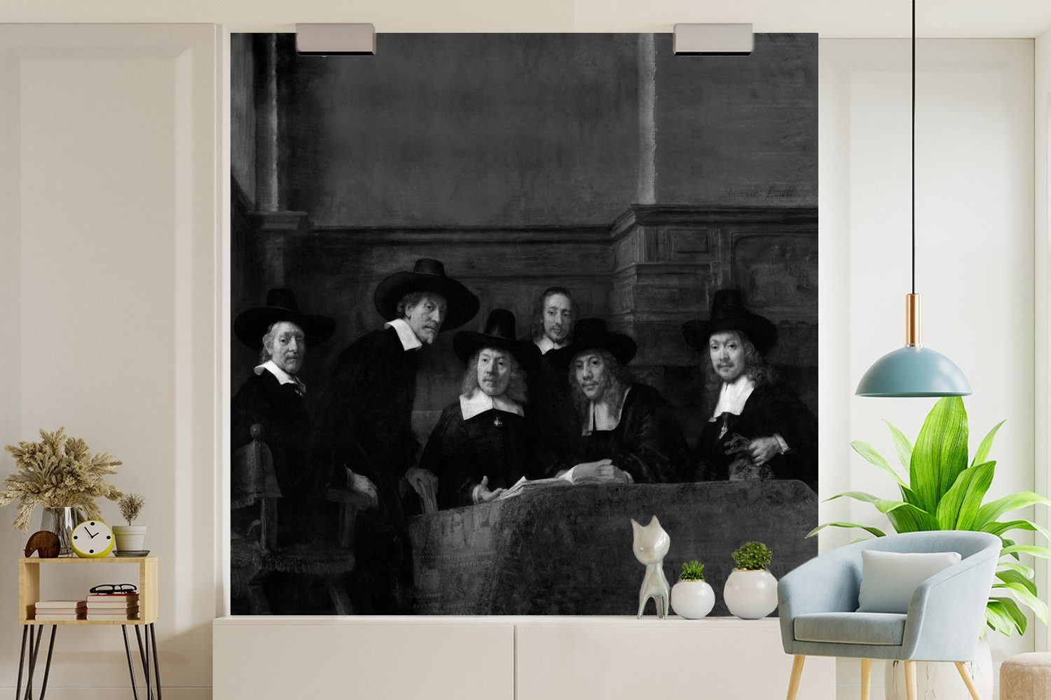 MuchoWow Fototapete Die Stahlmeister - Matt, schwarz-weiß, Gemälde oder von - van Wandtapete bedruckt, Wohnzimmer Vinyl (5 Rijn Rembrandt St), Tapete für Schlafzimmer