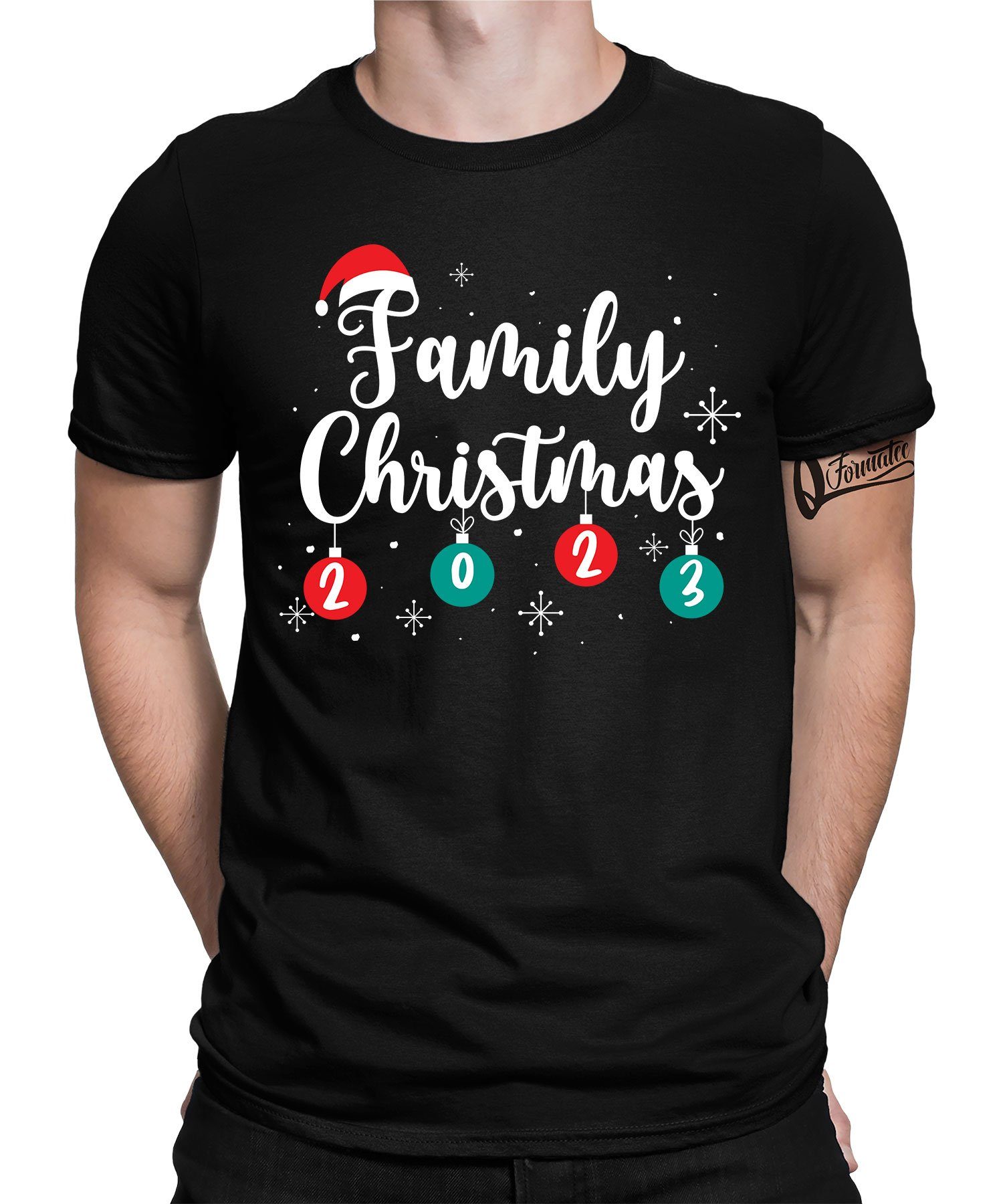 (1-tlg) Weihnachtsgeschenk Kurzarmshirt Formatee X-mas Herren Weihnachten Quattro Christmas 2023- Schwarz Family