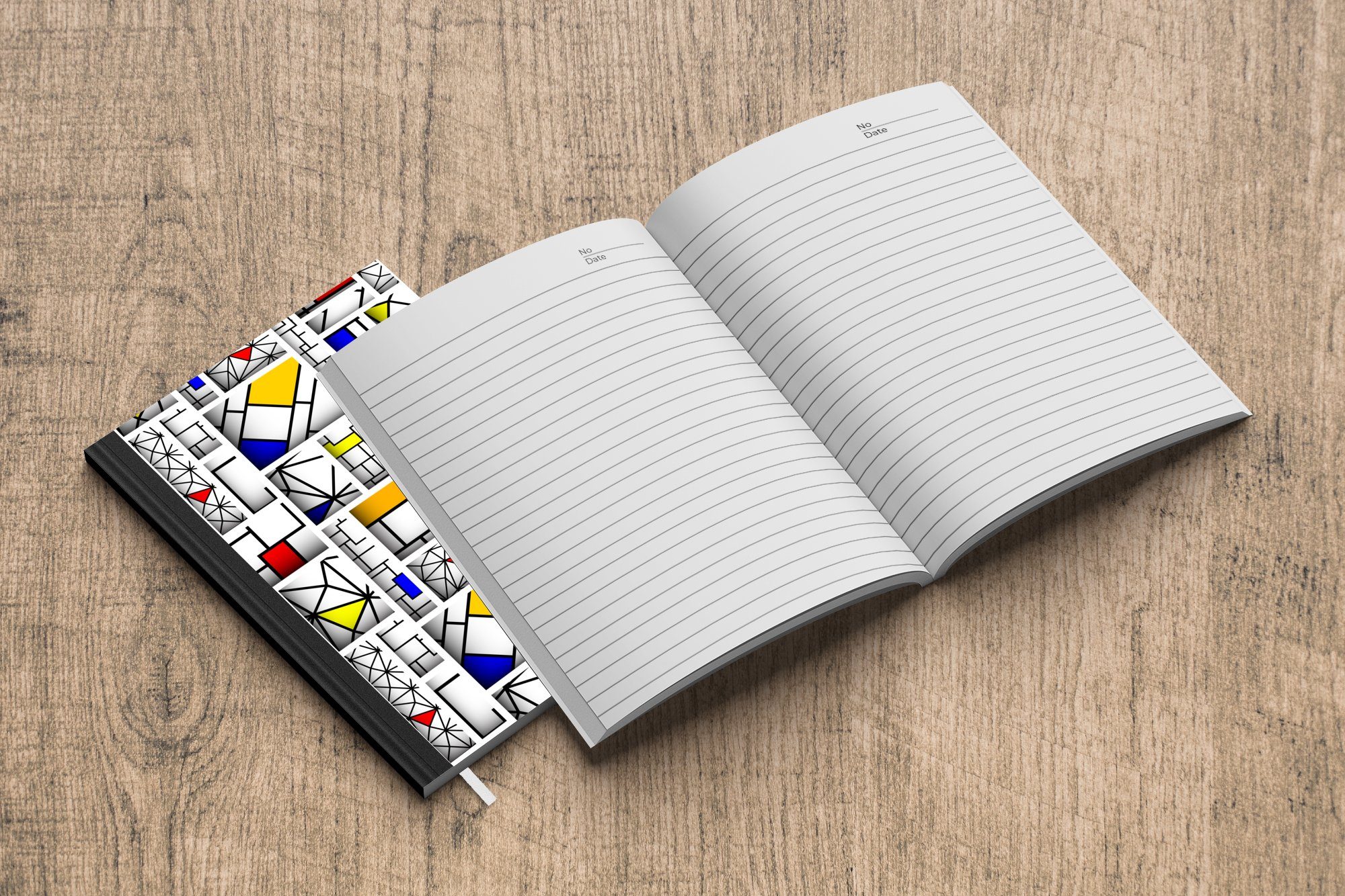 MuchoWow Notizbuch Mondrian - Merkzettel, Seiten, - - Journal, Tagebuch, Notizheft, A5, 98 Haushaltsbuch Gestaltung Formen Muster