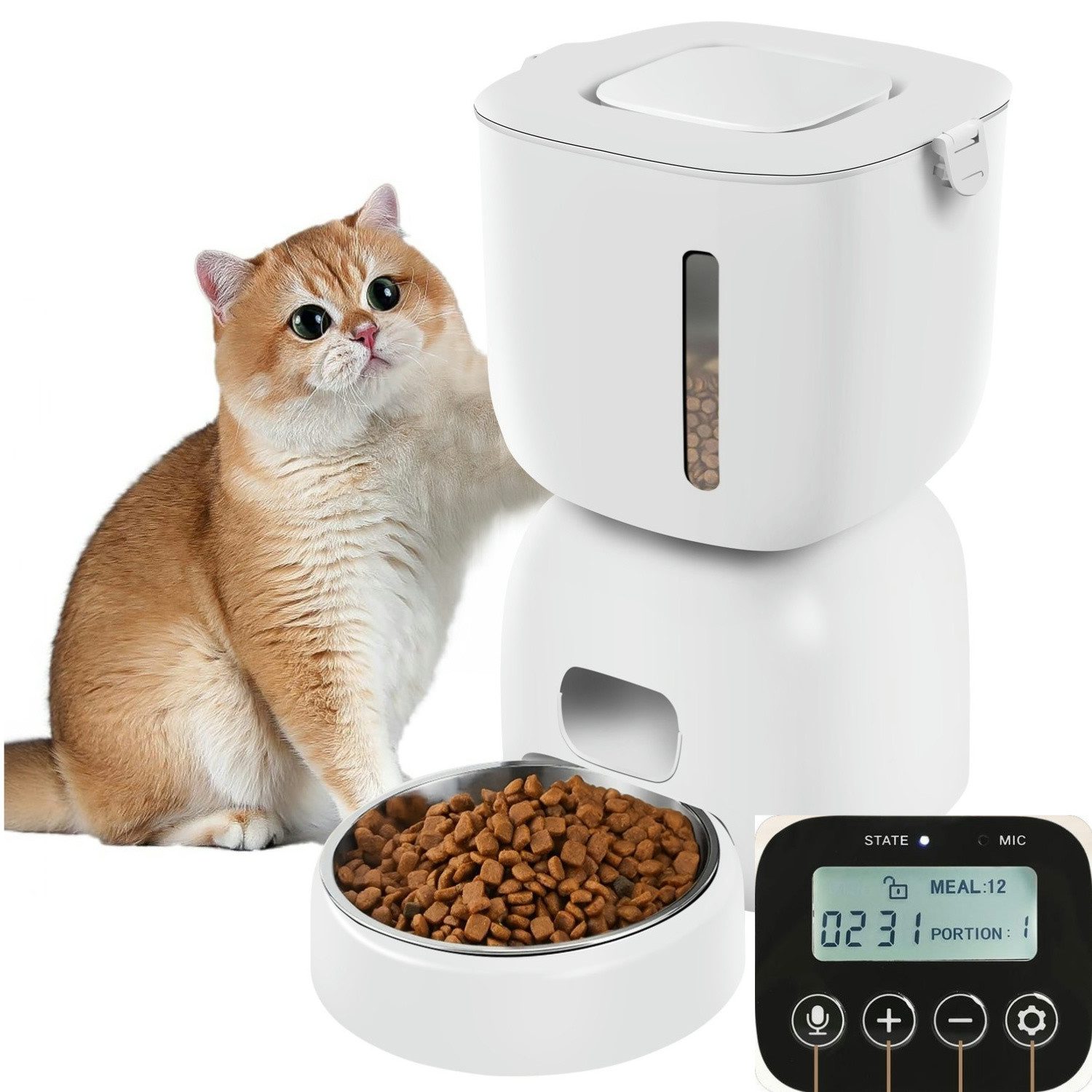 Katzen-Futterspender Futterautomat Katze - Katzenfutter Automat mit Programmierbarem Timer