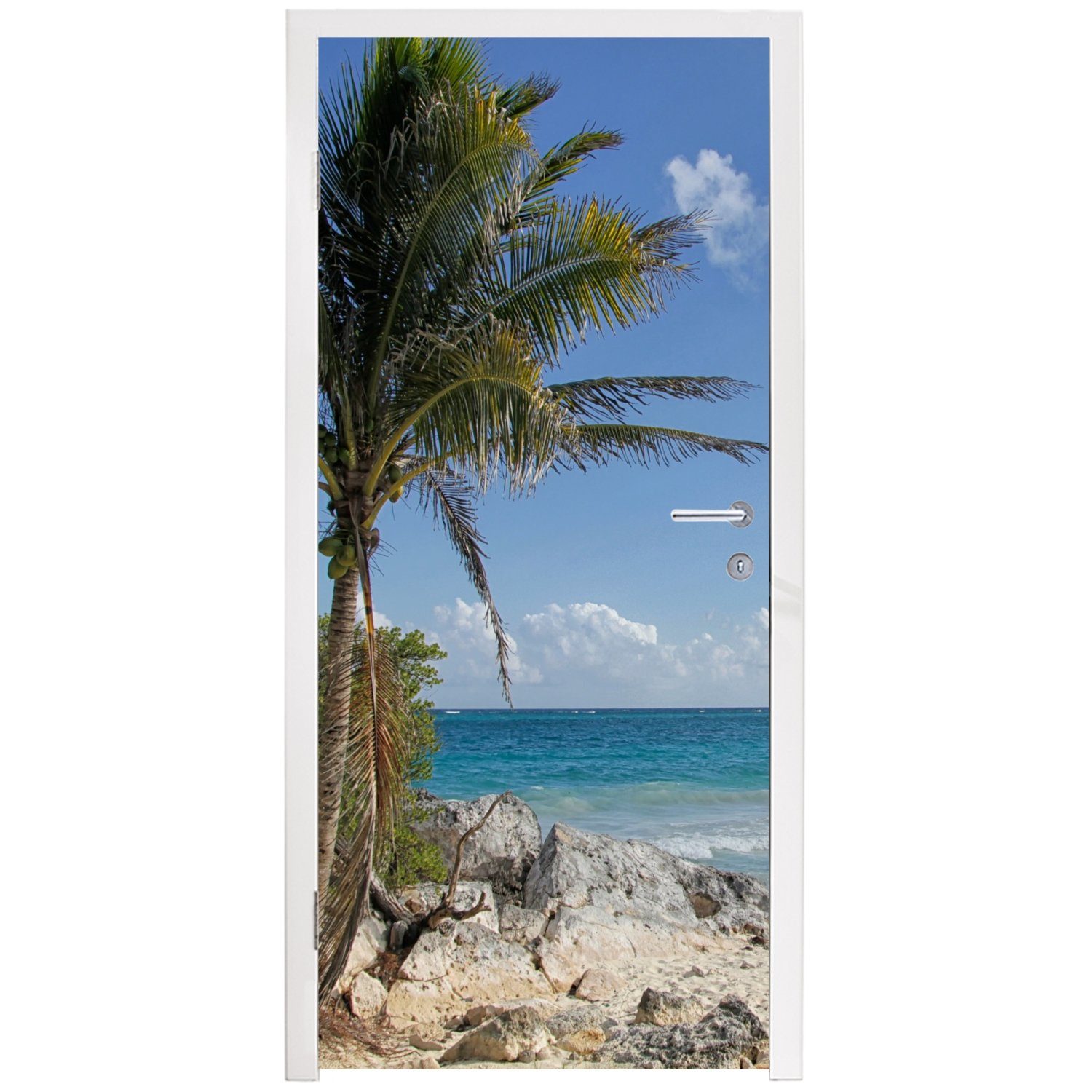 Matt, bedruckt, Fototapete Türaufkleber, in MuchoWow cm Strand für den von Mexiko, Türtapete St), Maya-Ruinen (1 Tulum Tür, in 75x205 Ein