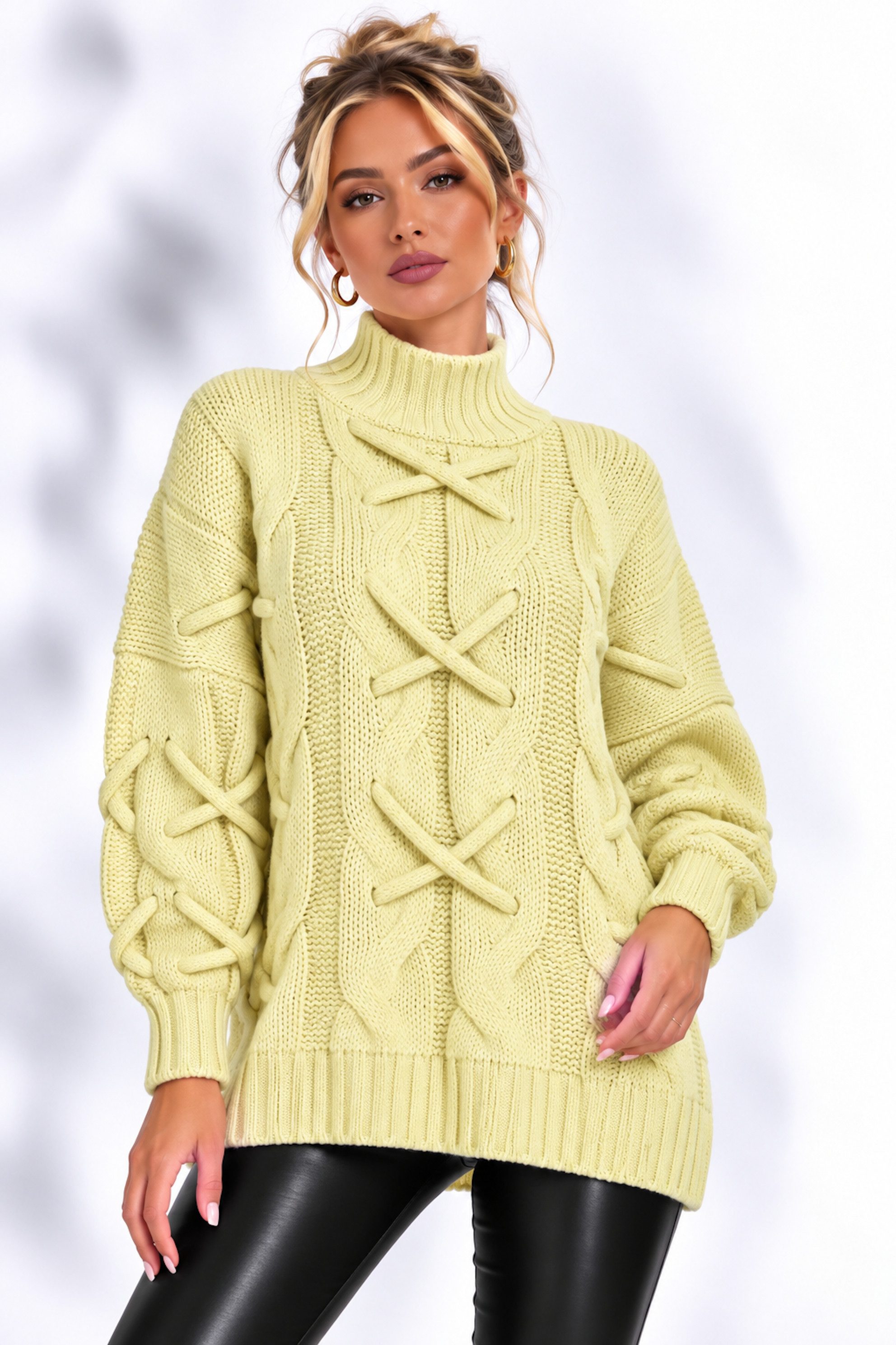 Worldclassca Longpullover WORLDCLASSCA Strickpulllover mit Zopf Muster Stehkragen Fashion Pulli Neue Kollektion - Stilvolle und gemütliche Strickmode für Damen