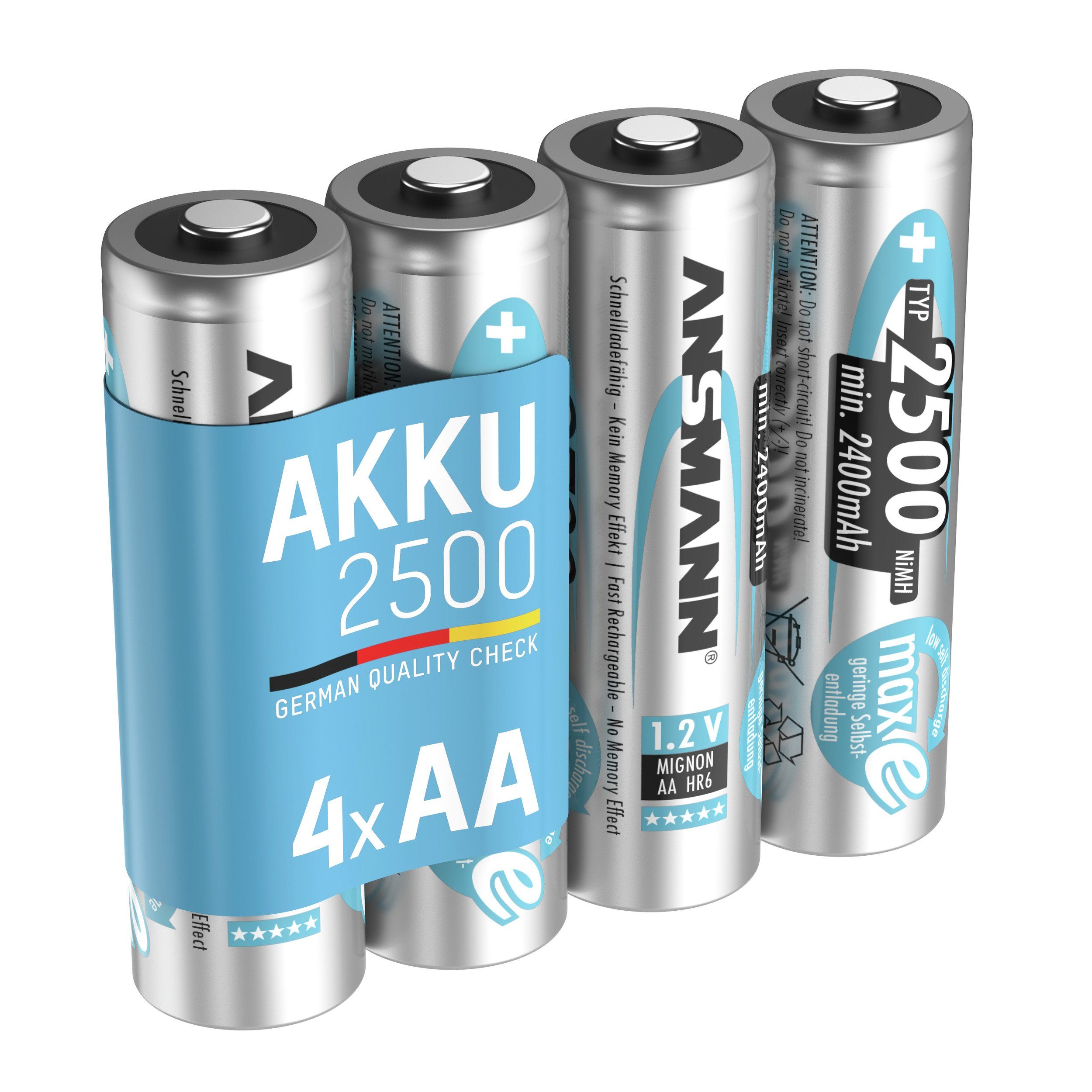 ANSMANN AG Akku AA 2500mAh Mignon NiMH 1,2V - 1000x wiederaufladbar (4 Stück) Akku 2500 mAh (1.2 V)