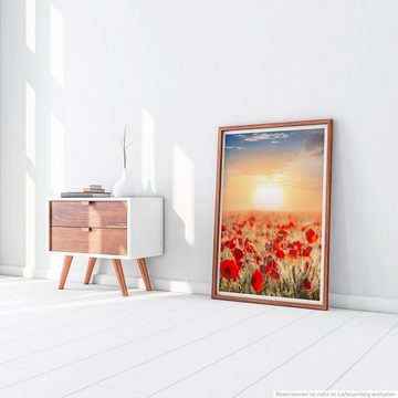 Sinus Art Poster 90x60cm Poster Rotes Mohnblumenfeld mit Sonne