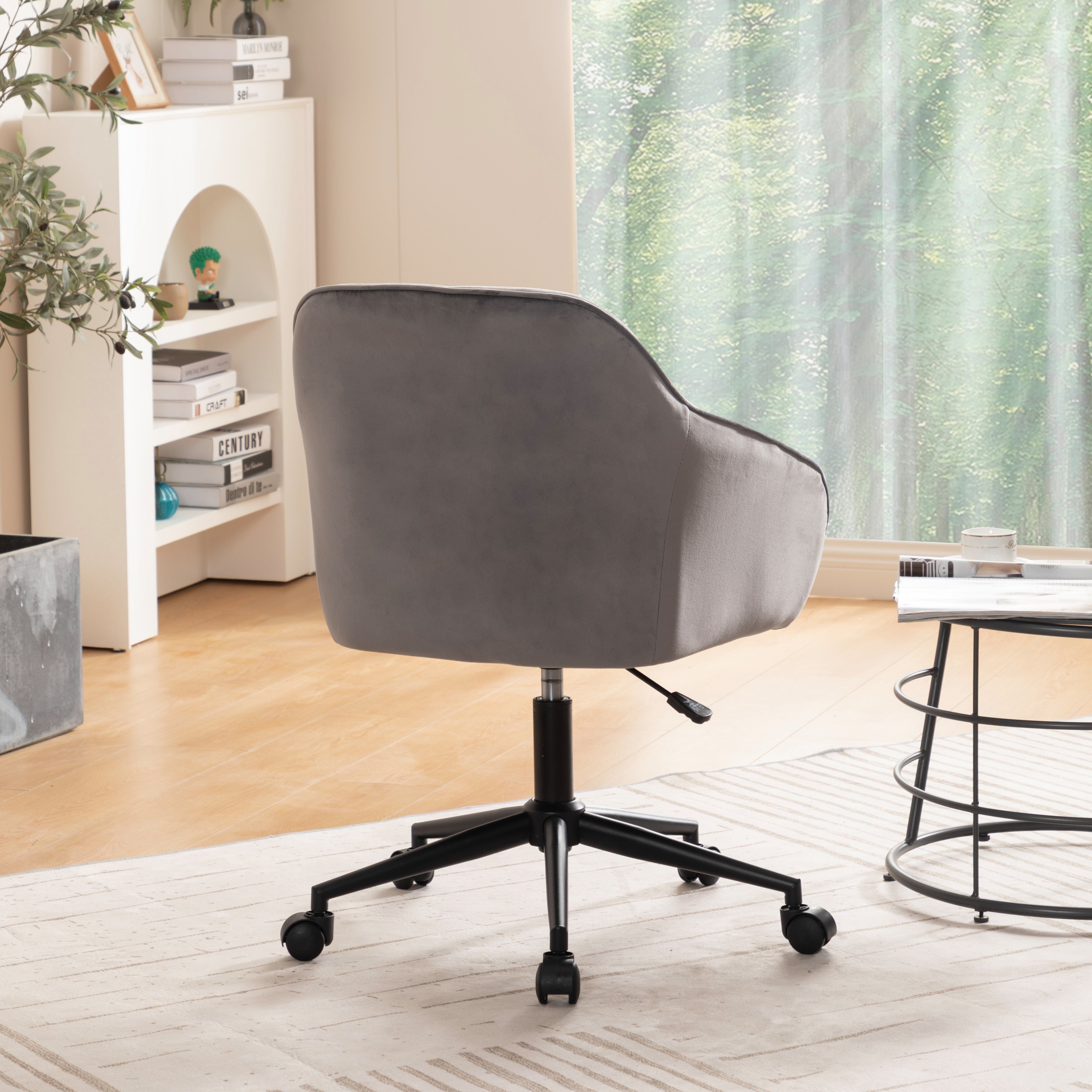 Flieks Bürostuhl Schreibtischstuhl | St), mit Armlehnen Grau höhenverstellbar Samt (1 schwarz Drehstuhl