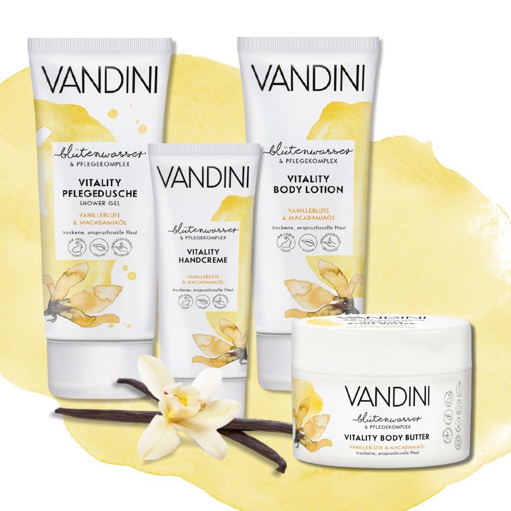 Damen Maniküre & Pediküre VANDINI Handcreme Vitality Handcreme Damen mit Vanilleblüte & Macadamiaöl - Intensiv Creme für trocken