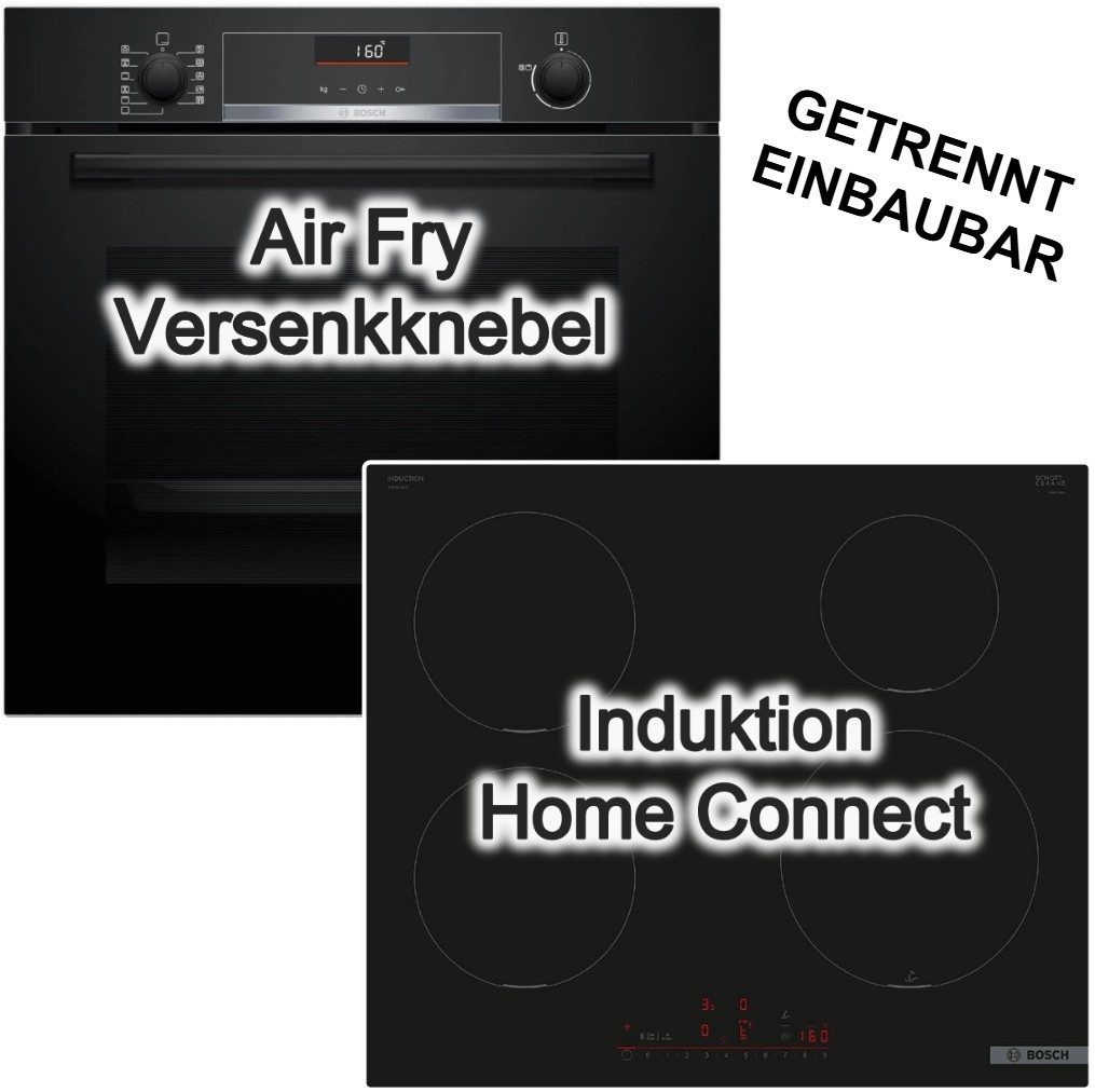 BOSCH Backofen-Set Teleskopauszug 3DHeißluft + Induktionskochfeld HomeConnect PowerBoost, mit 1-fach Teilauszug, Hydrolyse
