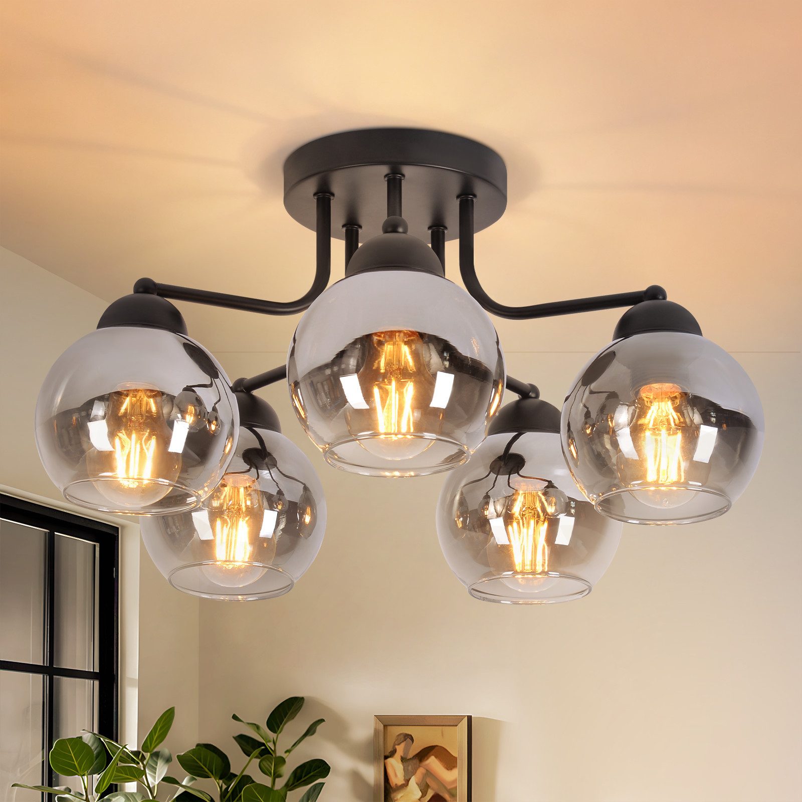 Deckenleuchte 3/5 flammig E27 Glas Vinatge Kugel Flurlampe