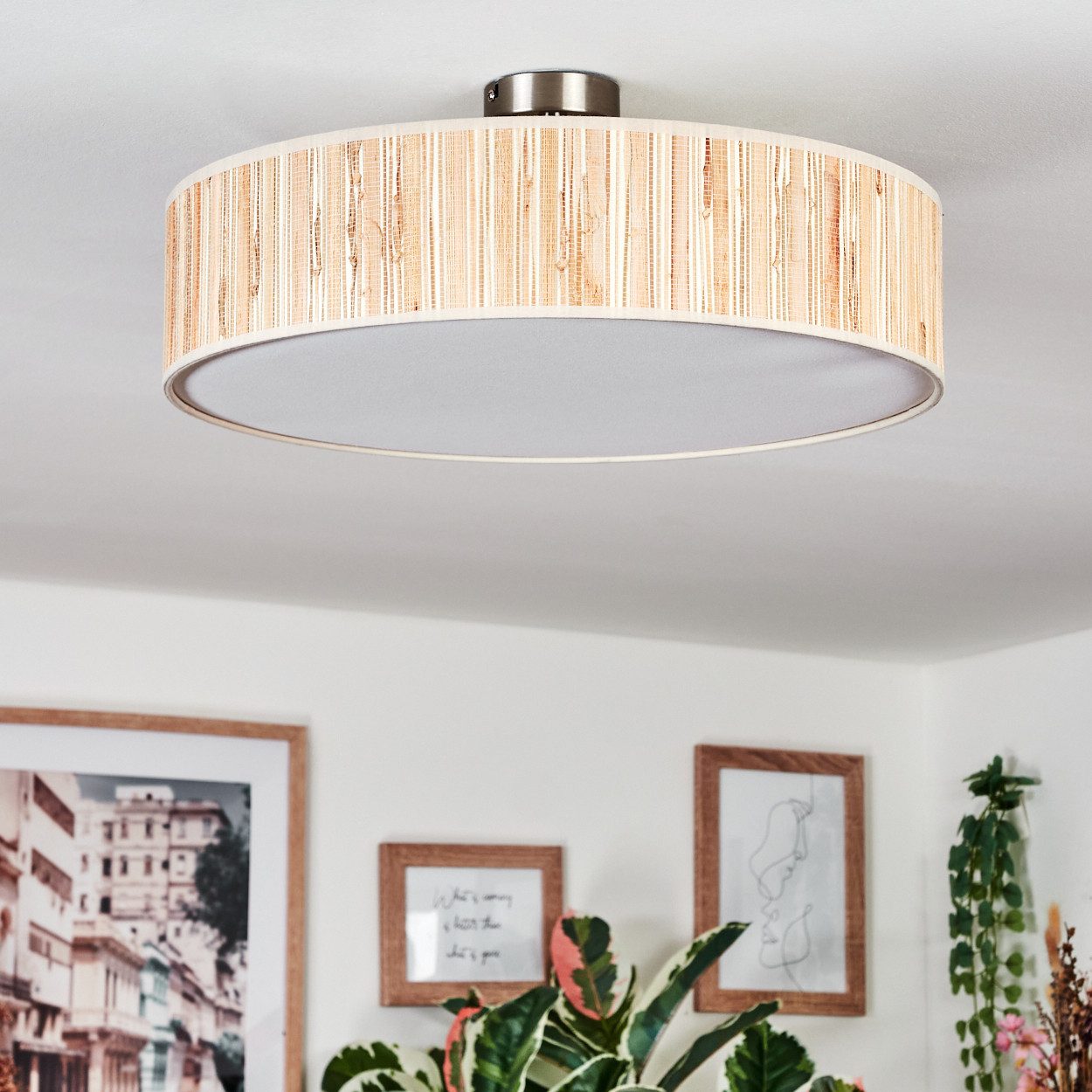hofstein Deckenleuchte Deckenlampe aus Metall/Seegras/Stoff/Kunststoff in günstig online kaufen