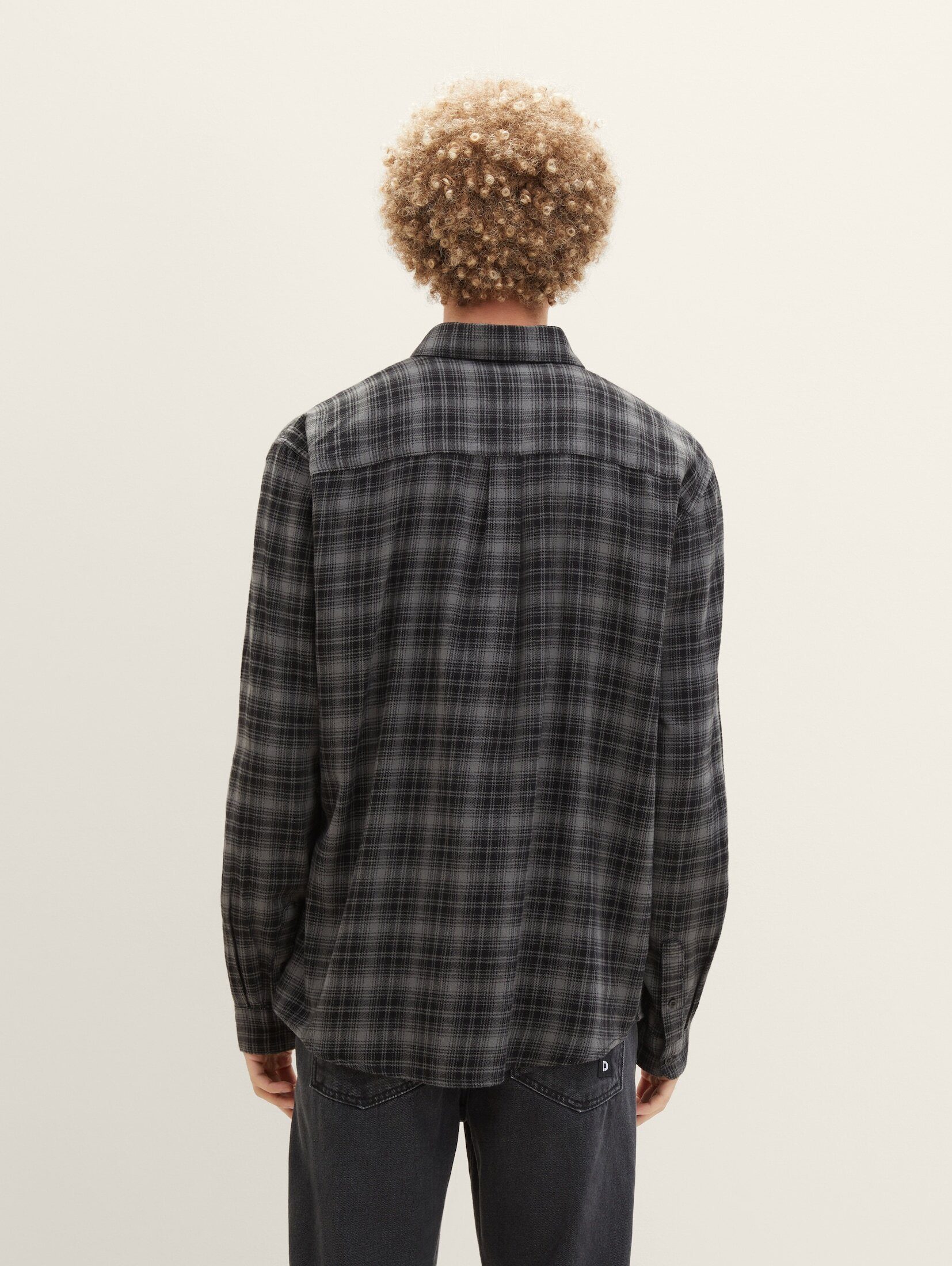 TOM TAILOR Langarmhemd Hemd Flanell black check grey tonal Denim