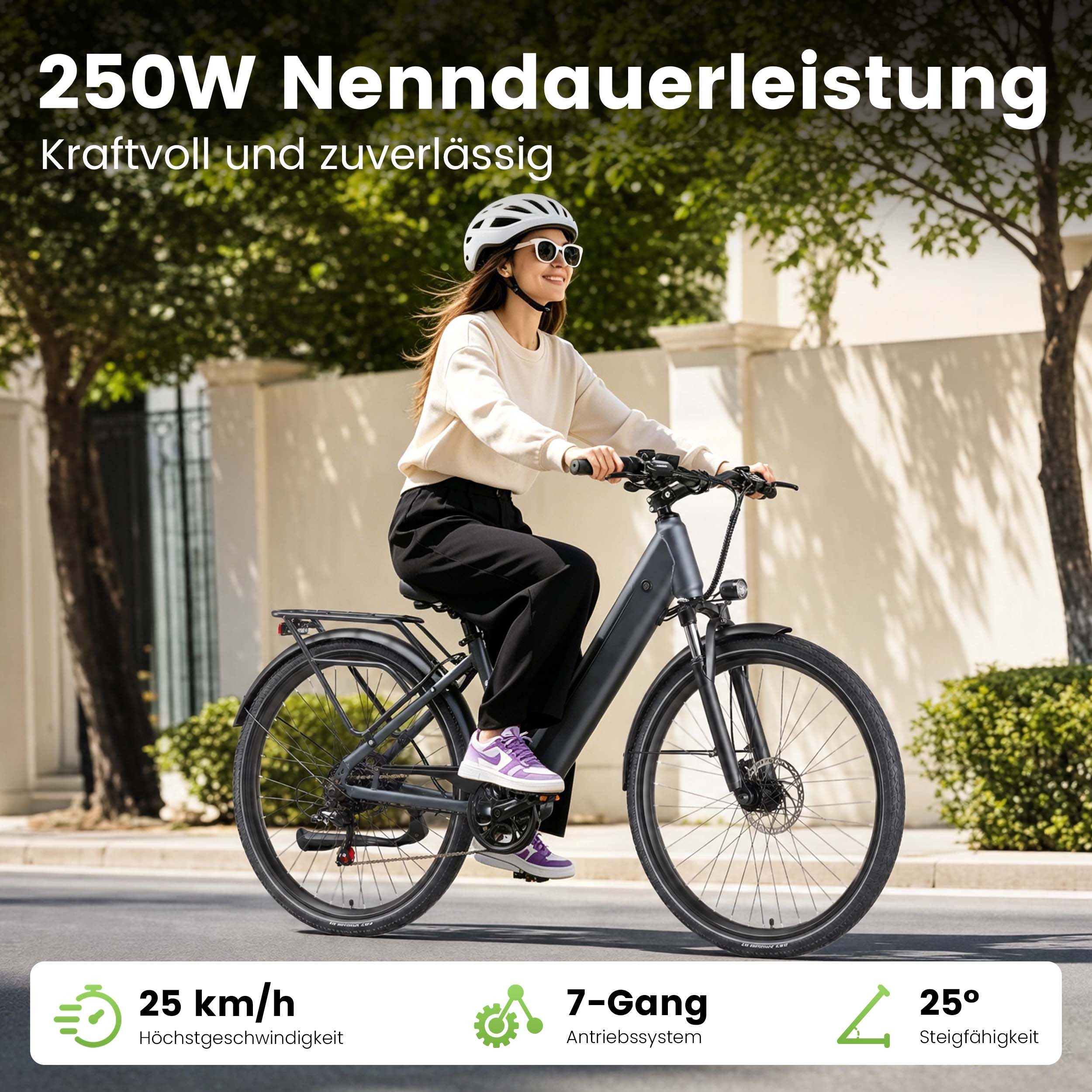 Vankel E-Bike Cityrad 28Zoll E-Fahrrad Damen u. Herren 720WH Pedelec, 48V 15AH 140km E-bikes, Kettenschaltung, Heckmotor, 720 Wh, (set, Beleuchtungsset mit Batterieladegerät, Batterieschlüssel, Werkzeug), Stadt-E-Fahrrad mit 28" Reifen, Drehmomentsensor verstellbarem Lenker