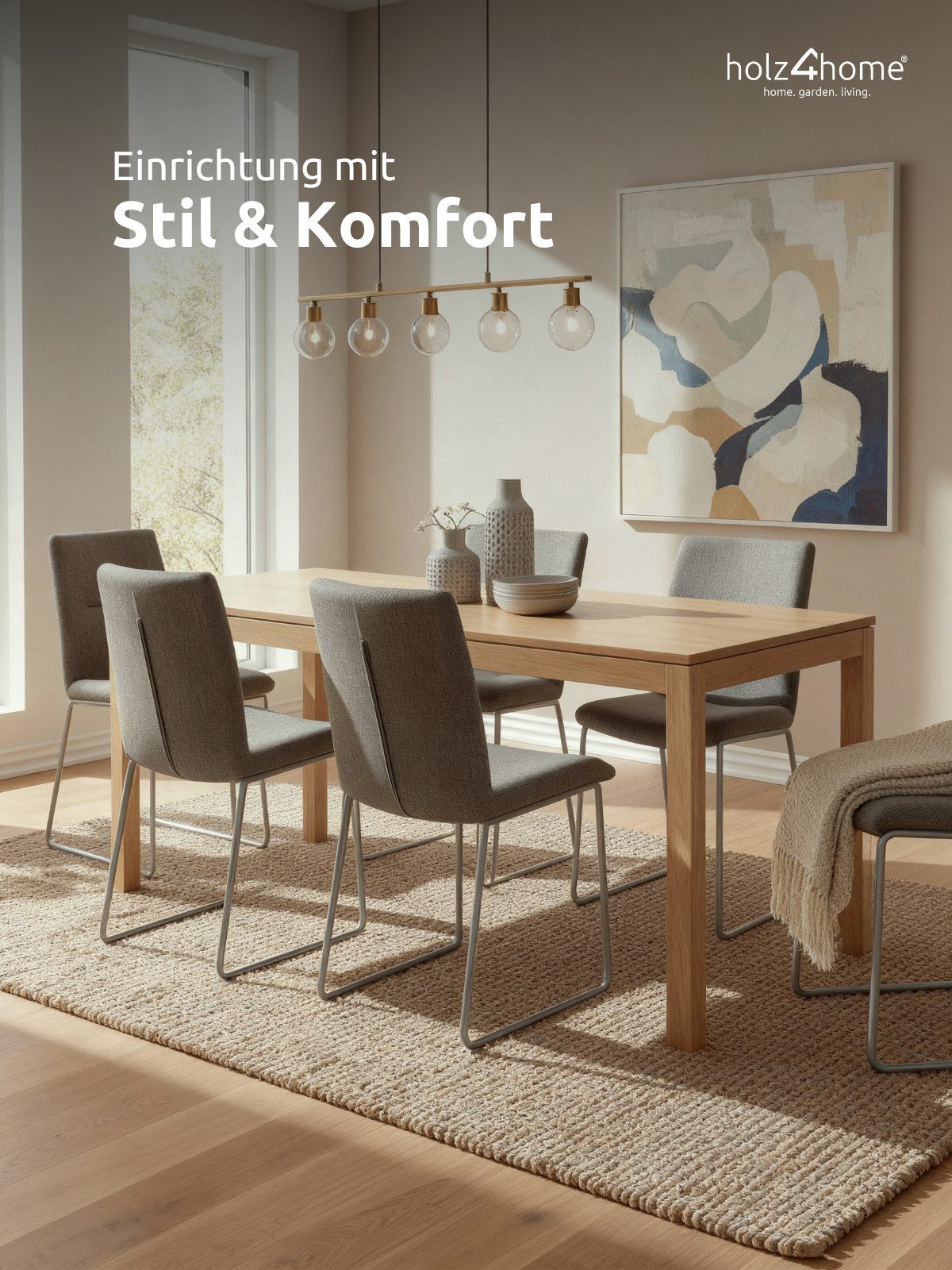 holz4home® Esstisch aus Eschenholz I Tisch aus Massivholz Esche Küchentisch, Wohnzimmertisch Massivholz Esche
