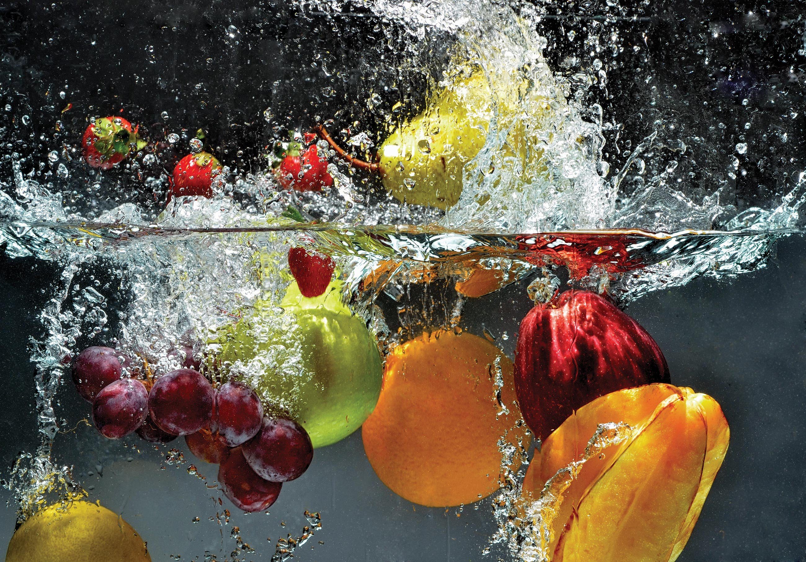 Wallarena Fototapete Obst Weintrauben Wasser Vlies Tapete Glatt, Vliestapete Orangen inklusive Natur, Wandtapete Küche, Kleister
