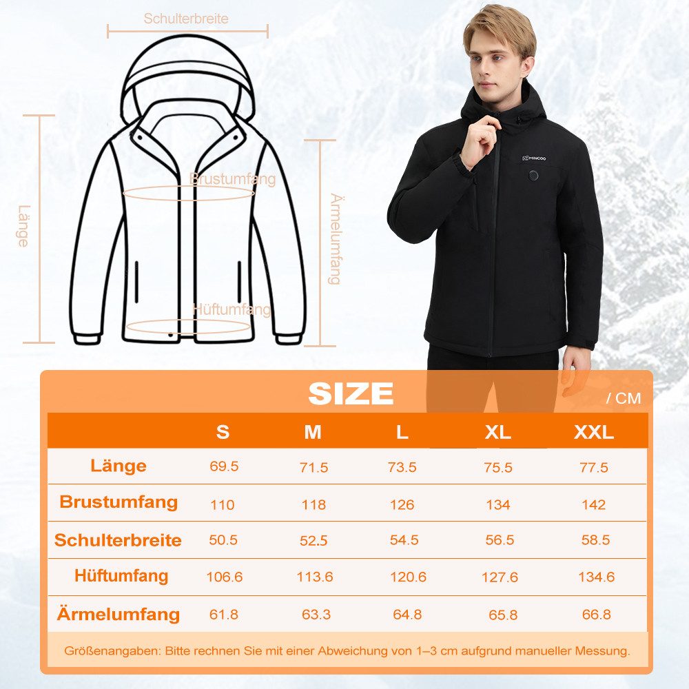 Mincoo Funktionsjacke Beheizbare Jacke für Herren mit 18400mAh Powerbank 3 günstig online kaufen