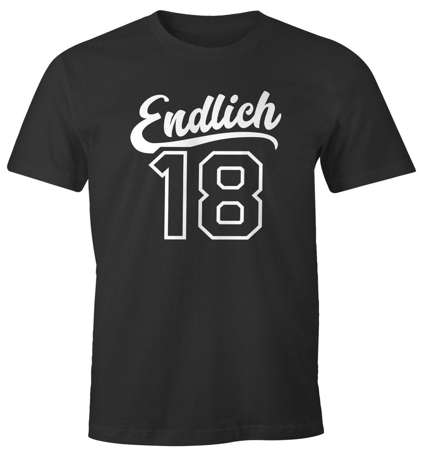 Print-Shirt Herren T-Shirt Geburtstag Endlich 18 Geschenk für Männer zur Volljährigkeit MoonWorks®