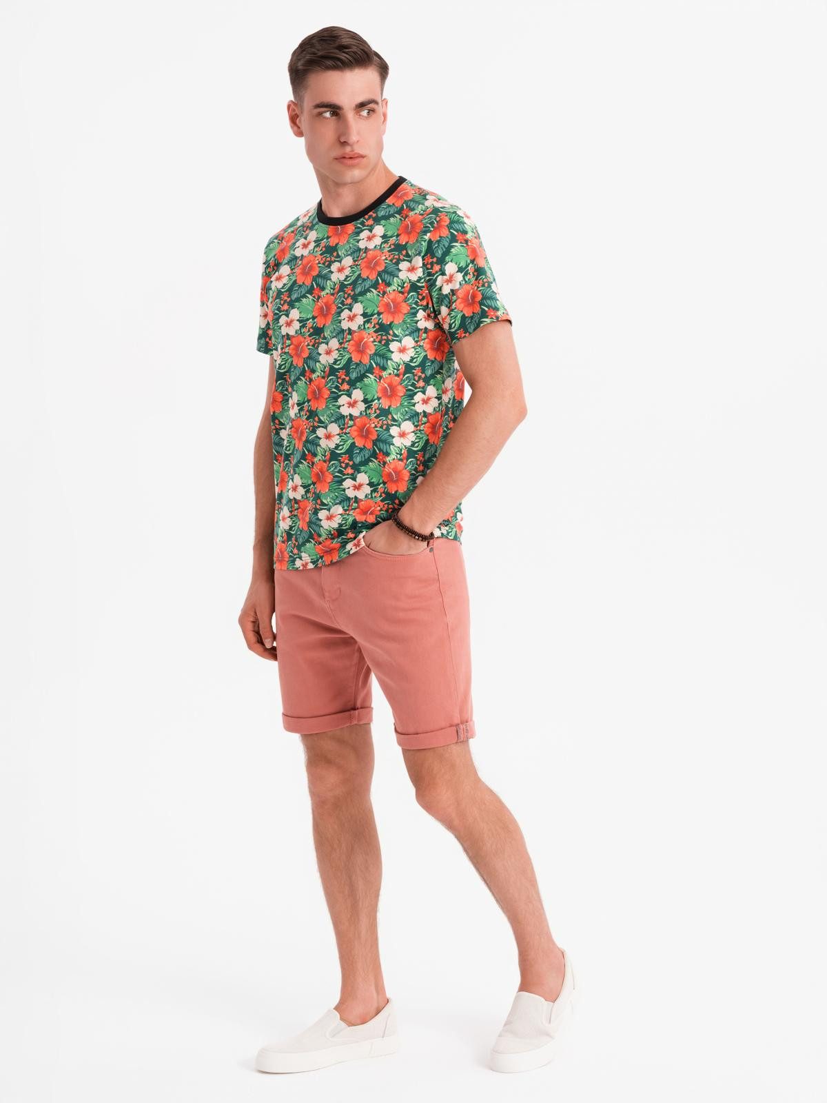 OMBRE Print-Shirt Herren T-Shirt aus Baumwolle mit Blumenmuster