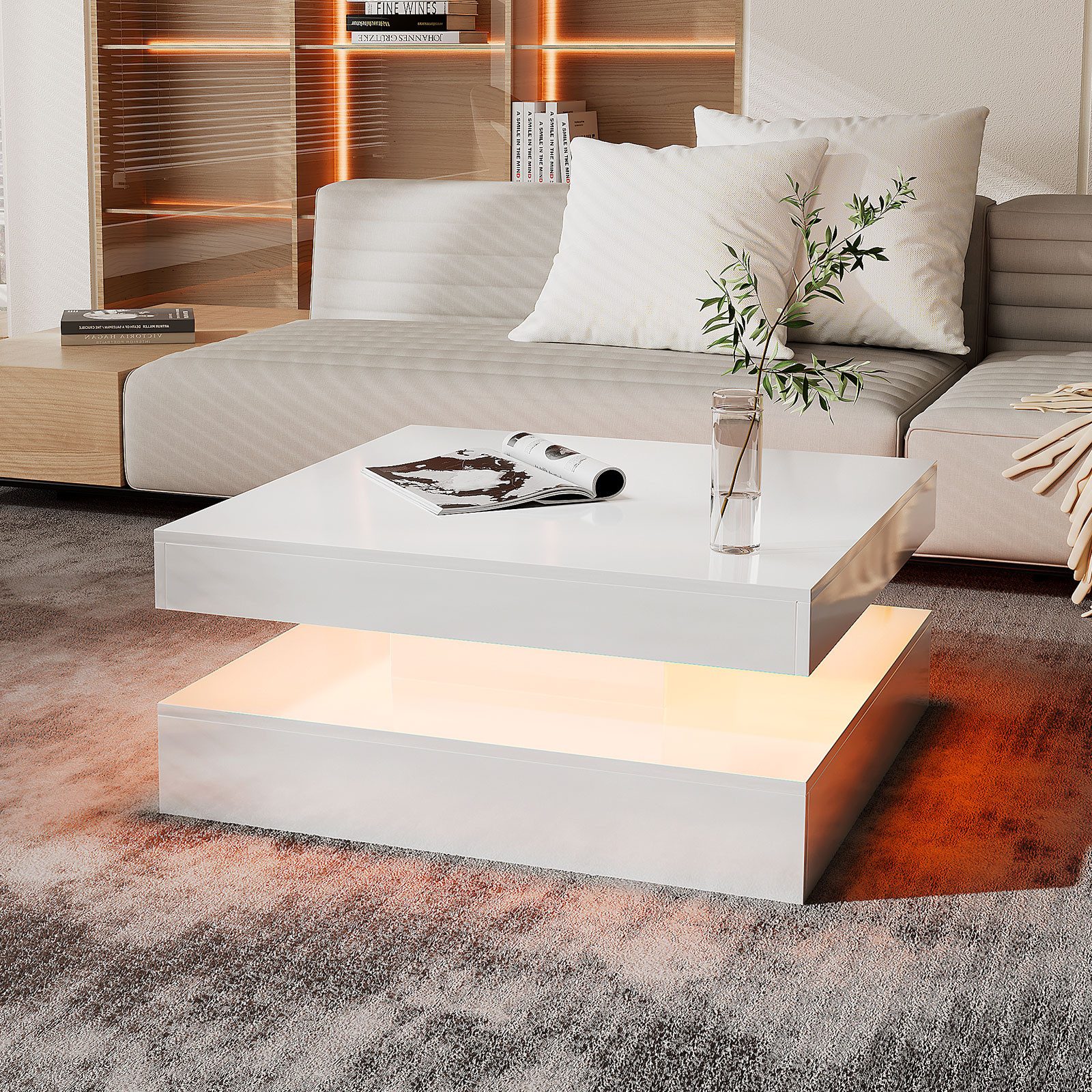 radelldar Couchtisch Quadratisch LED-Beleuchtung 2-in-1 (1-St), Moderner Wohnzimmertisch 78x78 cm mit Fernbedienung – Bild 3 von 5