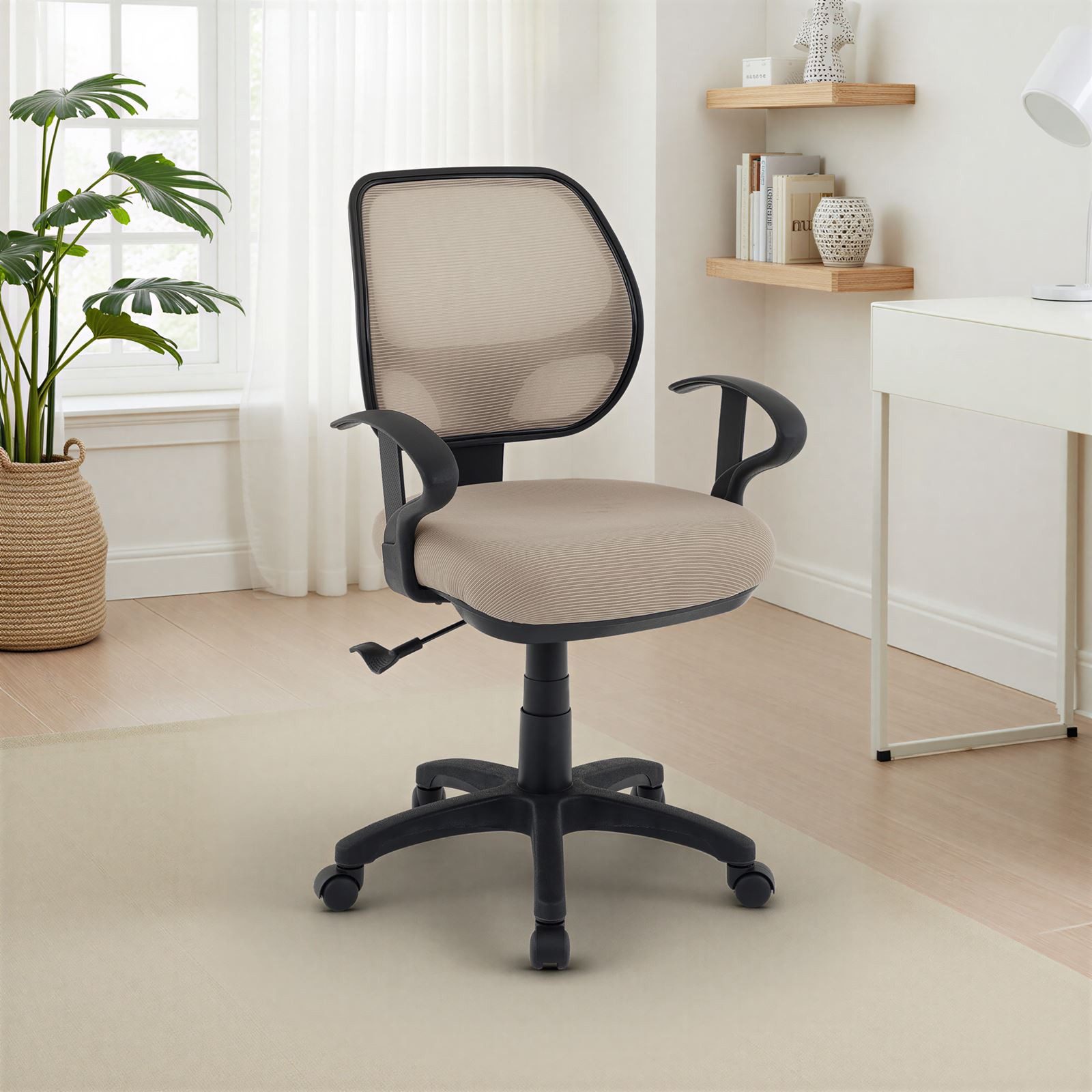 IDIMEX Drehstuhl COOL-1, Bürostuhl Kinder höhenverstellbar mit Wippfunktion Netzbezug Taupe