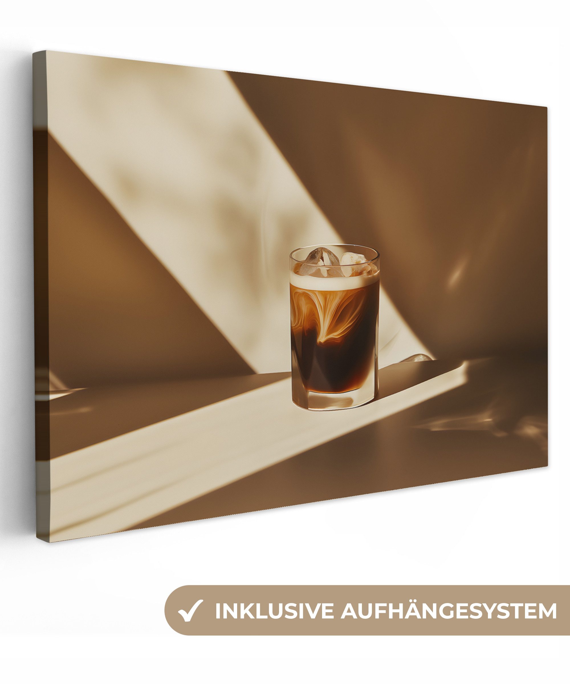 OneMillionCanvasses® Leinwandbild Glas - Eiskaffee - Schatten - Braun, Foto günstig online kaufen