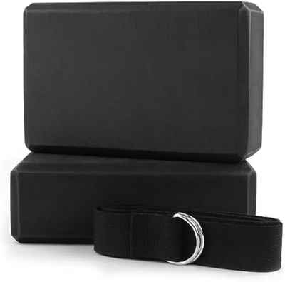 Cbei Yogablock Yoga Block und Yoga-Gurt EVA Schaumstoff Yogaklotz, (Pilates-Blöcke mit Stretch-Band, mit hoher Dichte, rutschfest, leicht, ungiftig und geruchlos), geeignet für Yoga, Pilates und Meditation (Schwarz)