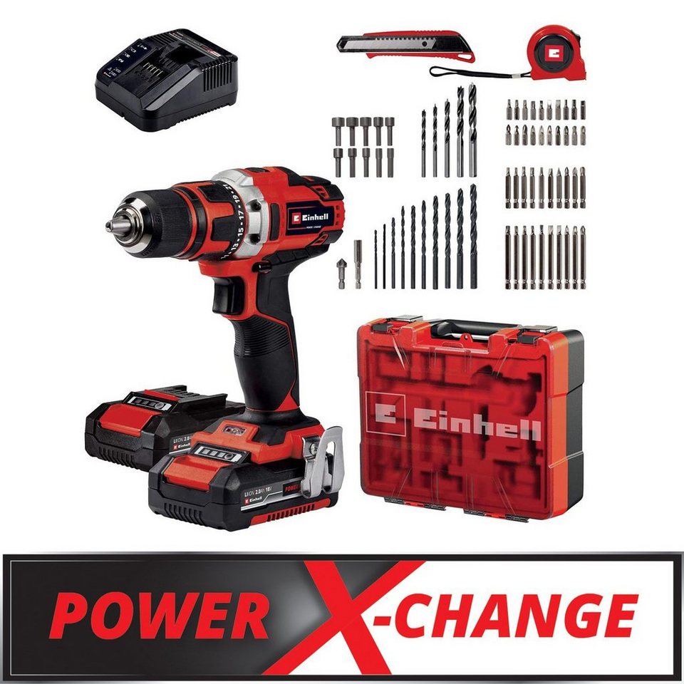 Einhell Akku-Schrauber Einhell Akku-Bohrschrauber-Set TE-CD 18/40 Li (2x2,0  Ah) PXC - Koffer, 40 Nm, (Set)