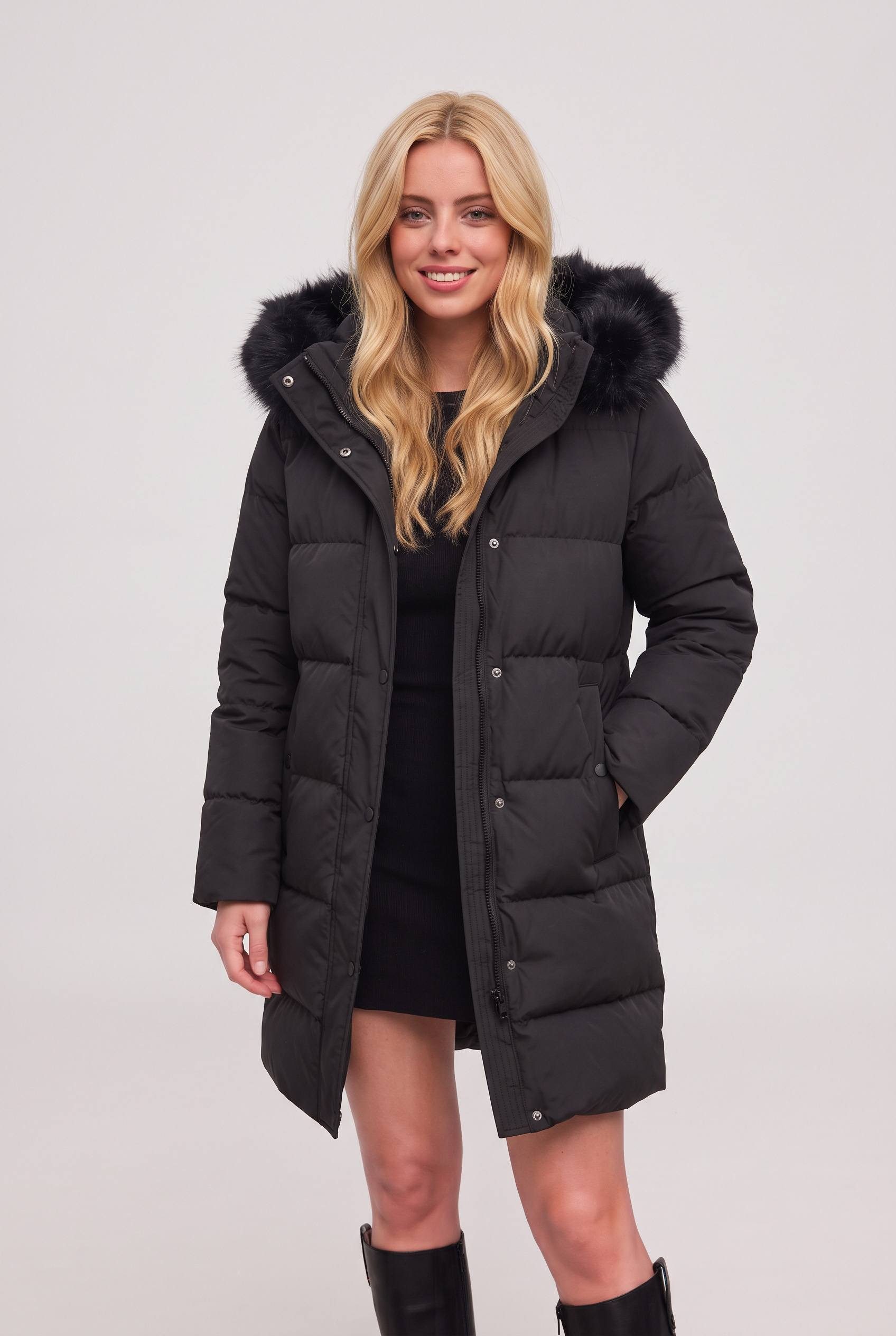 Copperose Parka #7630 Winterparka Steppmantel Winterjacke mit flauschiger Kapuze und zusätzlicher Knopfleiste als Windschutz
