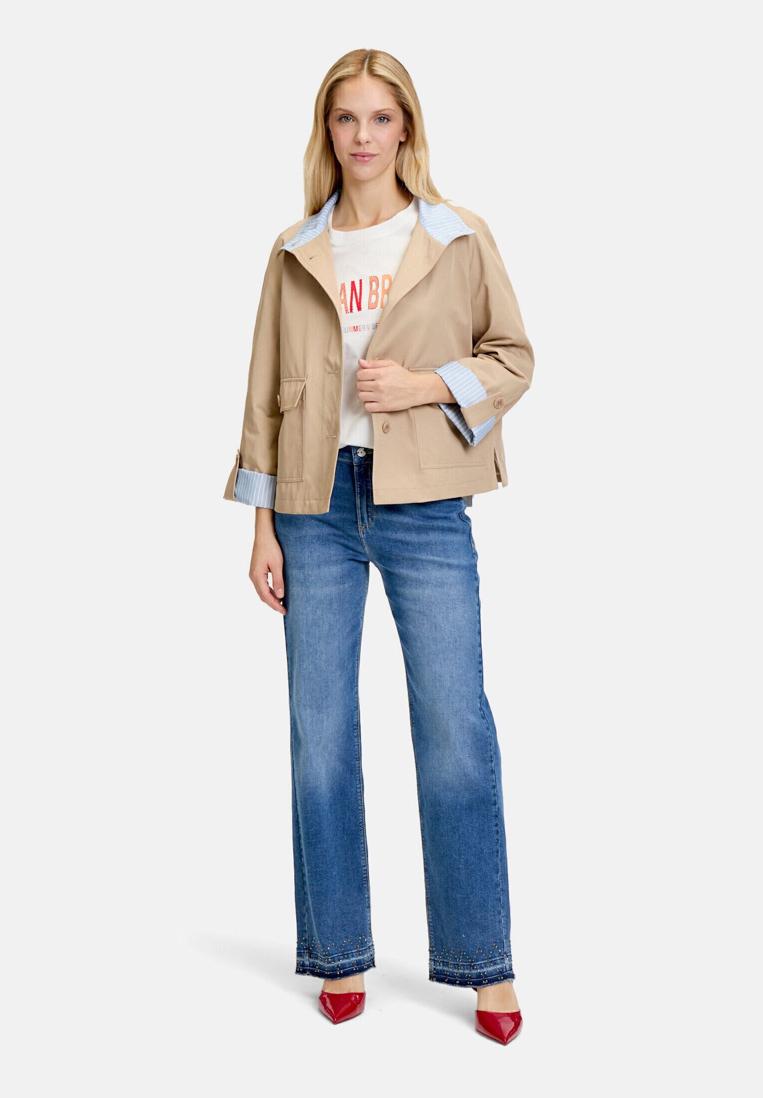 Cartoon Canvasjacke Damen mit aufgesetzten Taschen