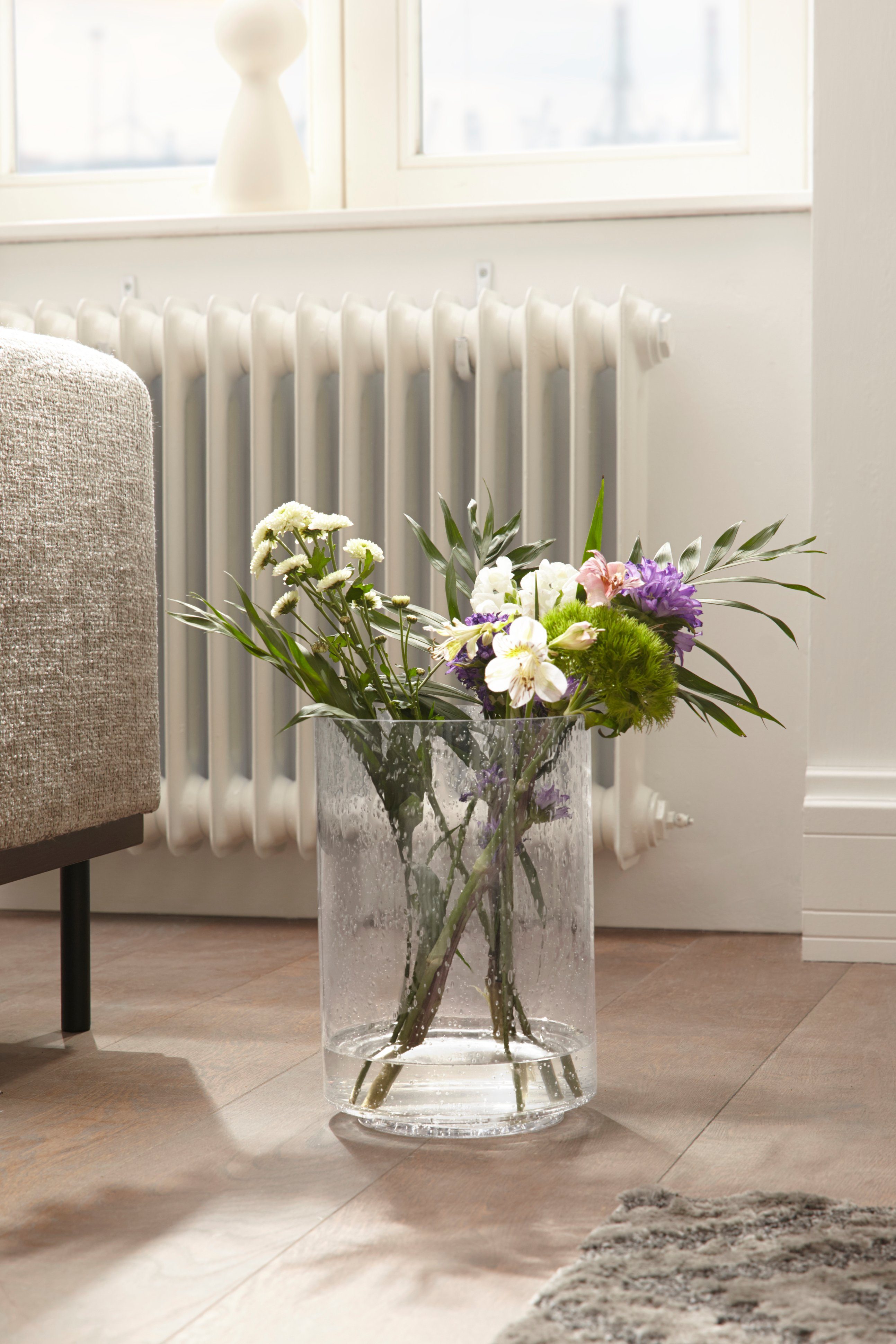 Home affaire Windlicht aus 30 ideal Vase St), für (1 Lufteinschlüssen, cm als auch Höhe mit Stumpenkerzen, Glas