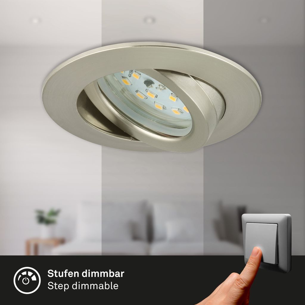 Briloner Leuchten LED Einbaustrahler 7296-032, Dimmfunktion, LED fest integriert, 2700K - Extra-Warmweiß, Einbauleuchte SET dimmbar schwenkbar IP23 Ø 8,2cm