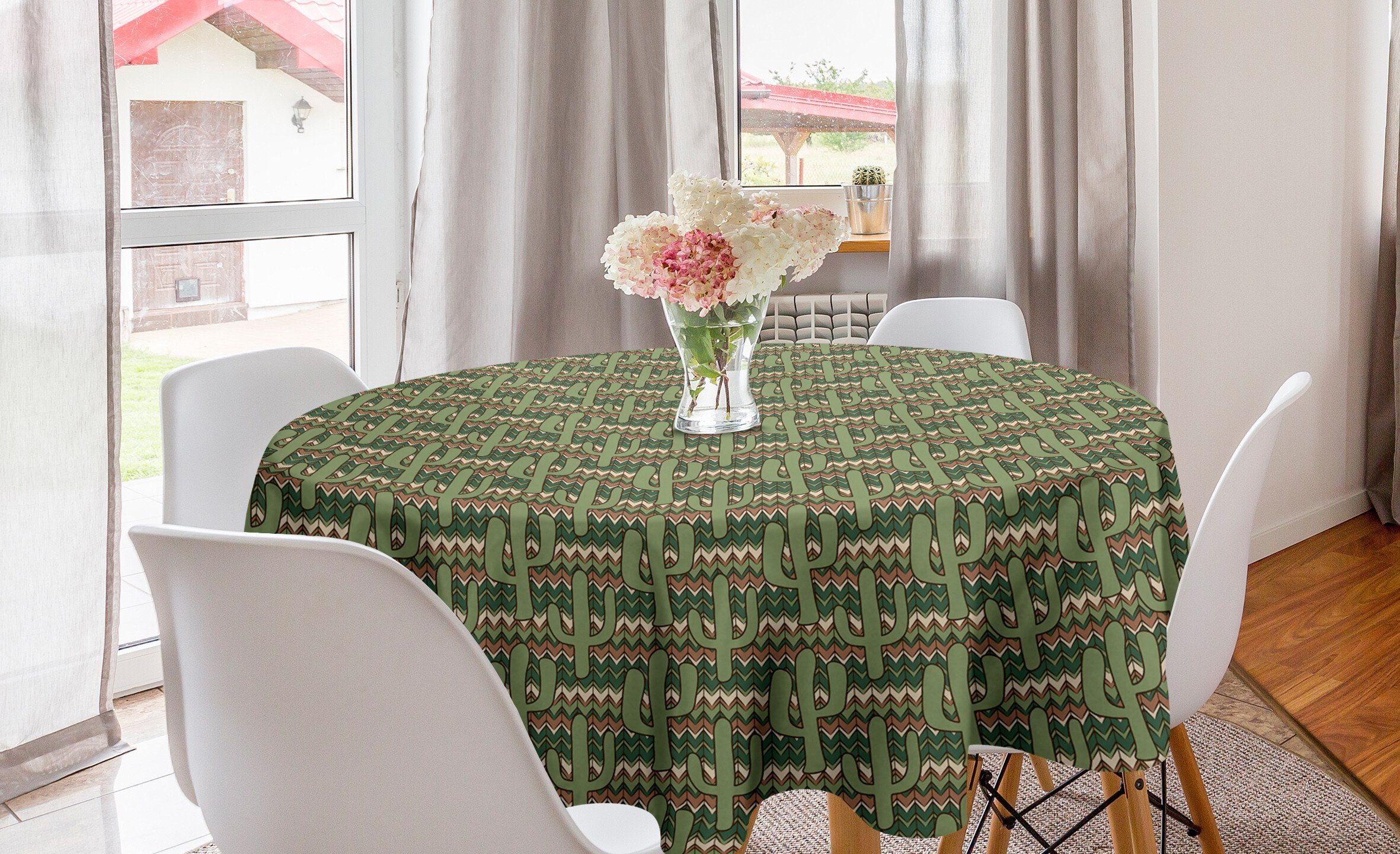 Dekoration, Tischdecke Abakuhaus Tischdecke Küche Cartoon für Zigzag Saguaro Abdeckung Kaktus Kreis Esszimmer