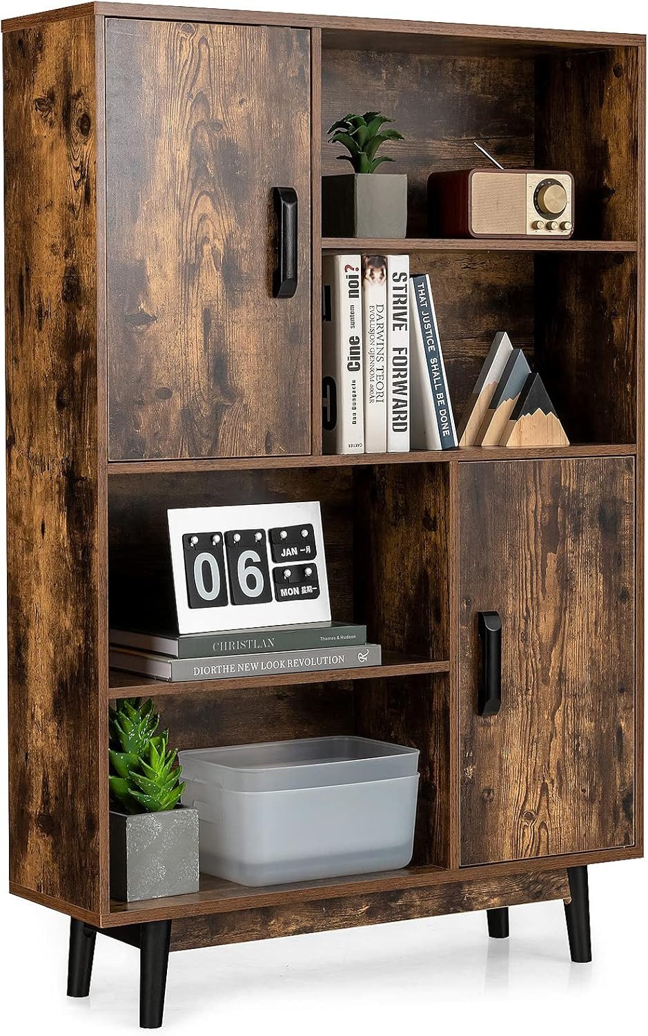 COSTWAY Bücherregal, mit 2 Türen & 4 Regalen, Kippsicherung, Holz, 80x24x12 günstig online kaufen