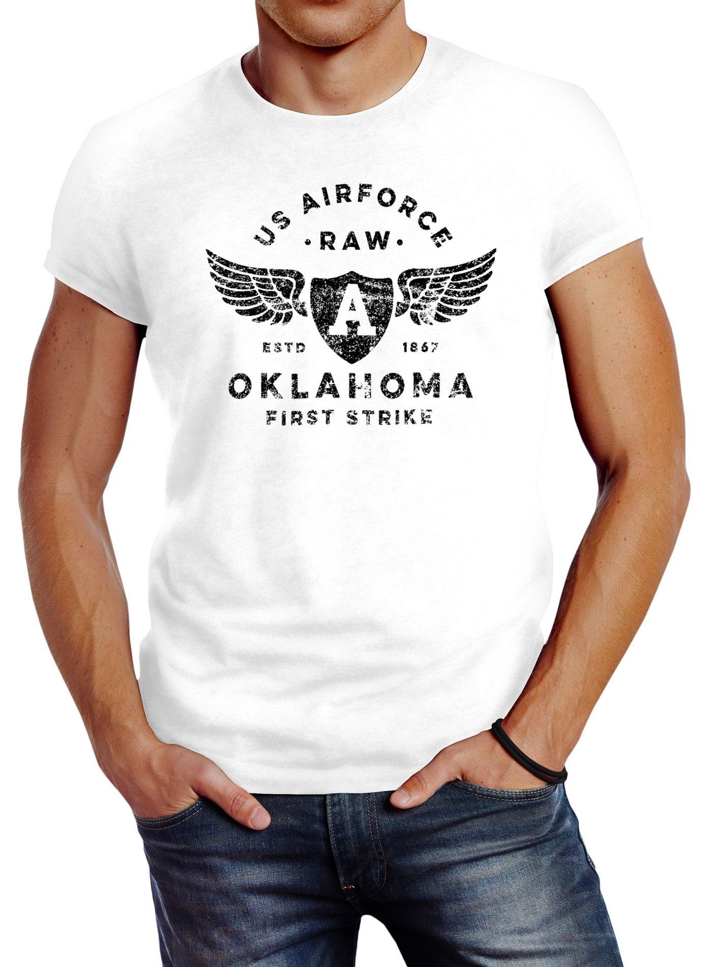 Neverless Print-Shirt Herren T-Shirt Print US Airforce Oklahoma Aviator Vintage-Shirt Neverless® mit Print weiß