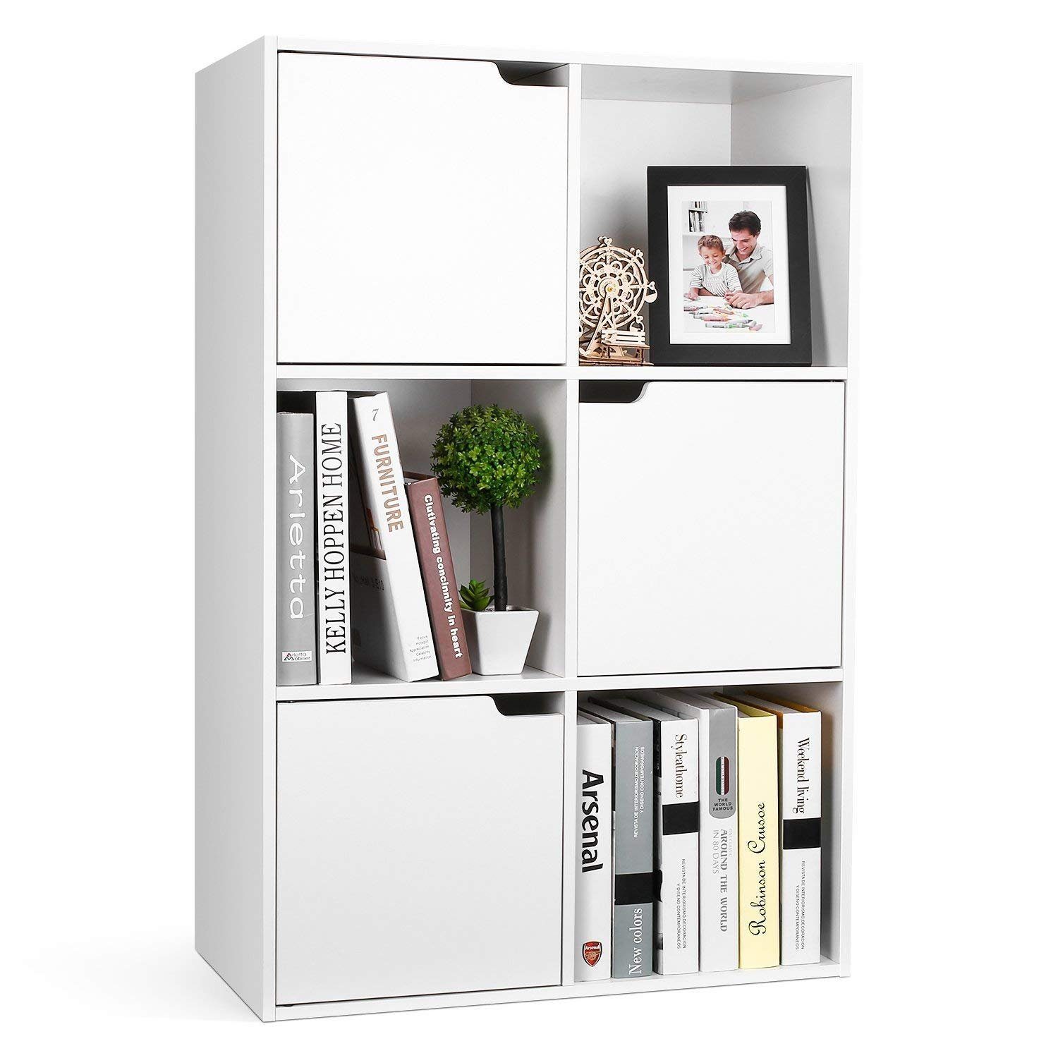 60x29x90 Türen, Standregal, Homfa Weiß mit 3 Holz cm Regal aus Bücherregal