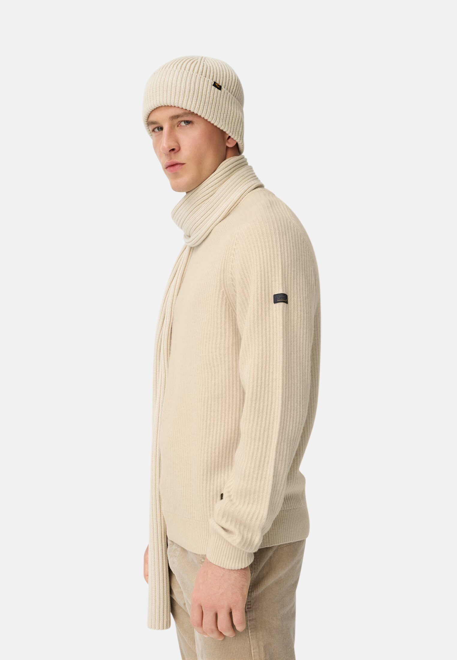 camel active Strickpullover aus reiner Lammwolle Langarm Markenlabel