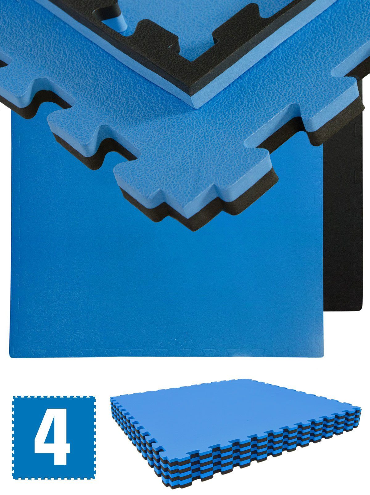 eyepower Fitnessmatte für Zuhause - 3,2 m² Trainingsmatte mit Rand - 4 Große Home Gym Matten (4-St), 90 x 90 x 2,5 cm Bodenschutzmatte Sport und Gymnastik - EVA Bodenmatte