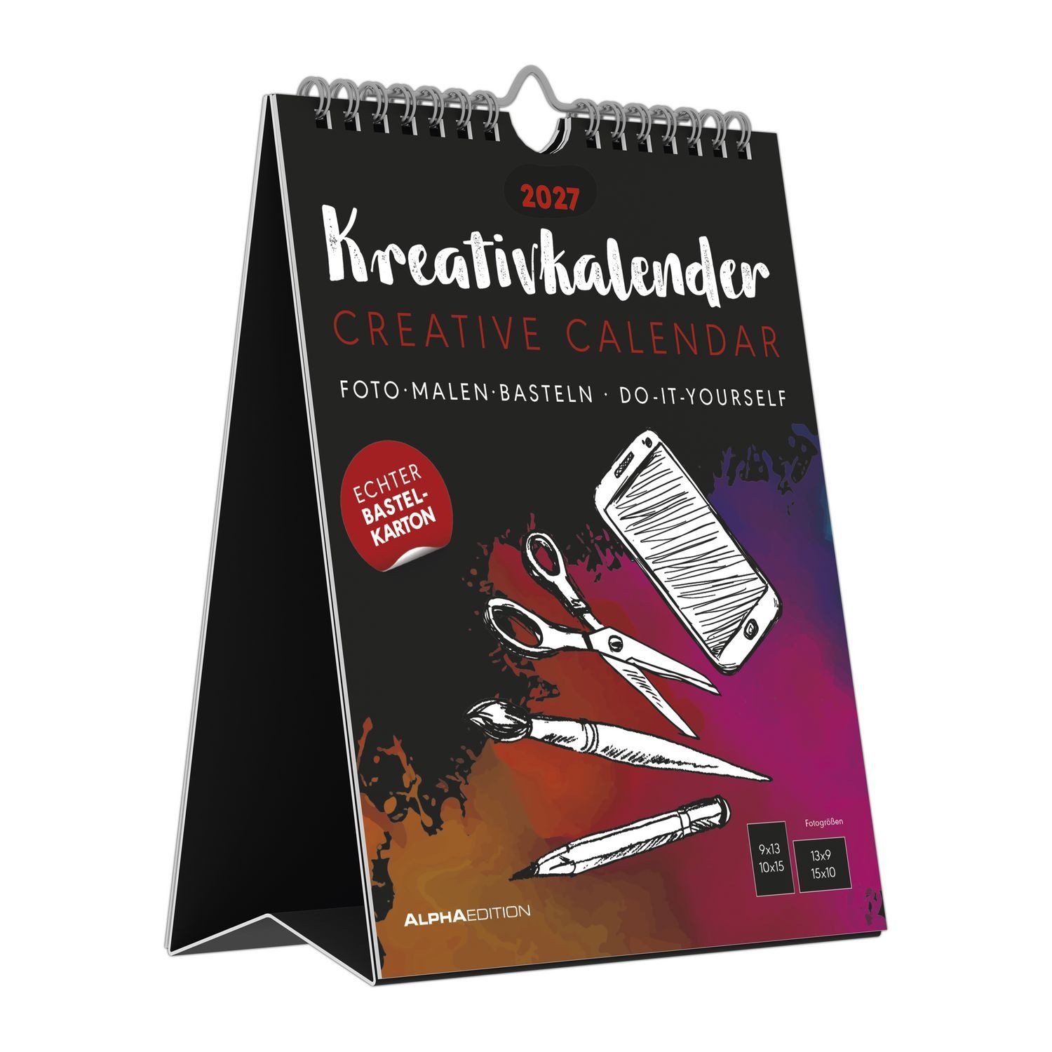 Bastelkalender Kreativkalender Tischaufsteller hoch schwarz 2027