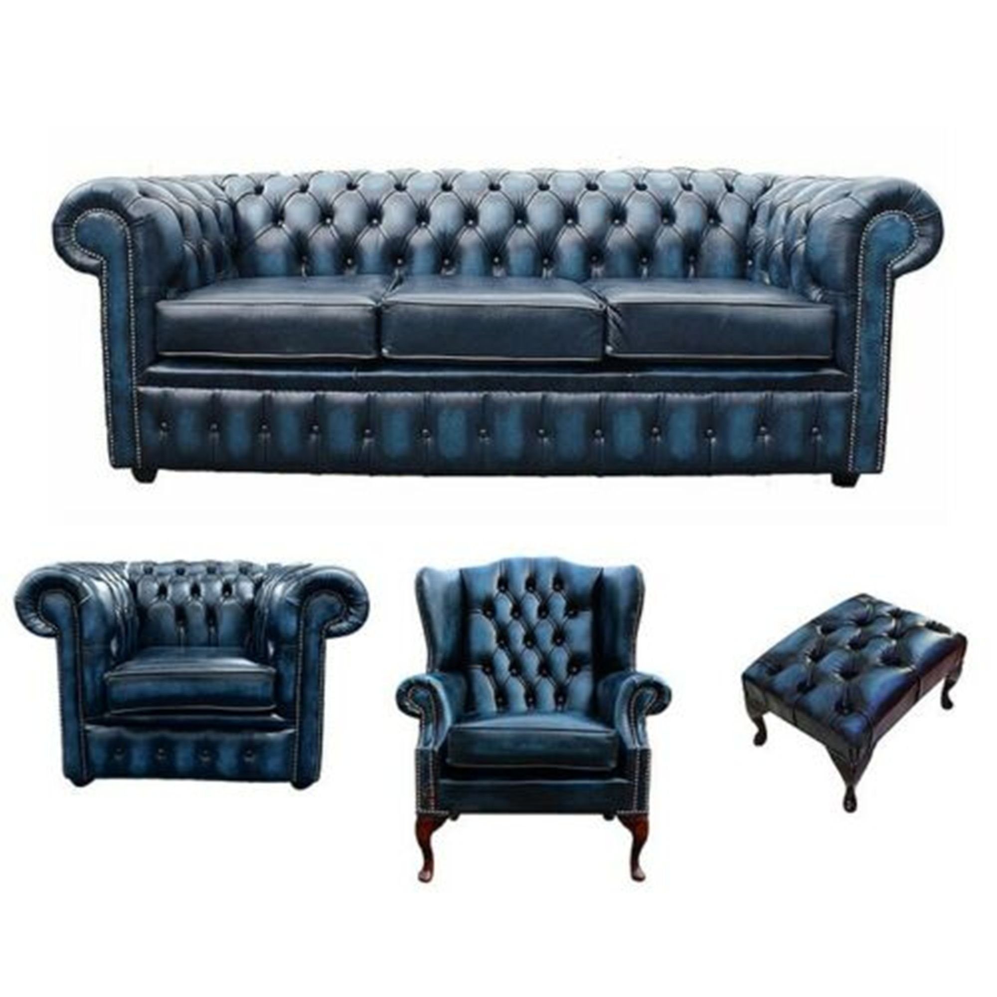 JVmoebel Sofa Luxus große blaue Couchgarnitur 3+1 Sitzer + Ohrensessel + Hocker, Made in Europe