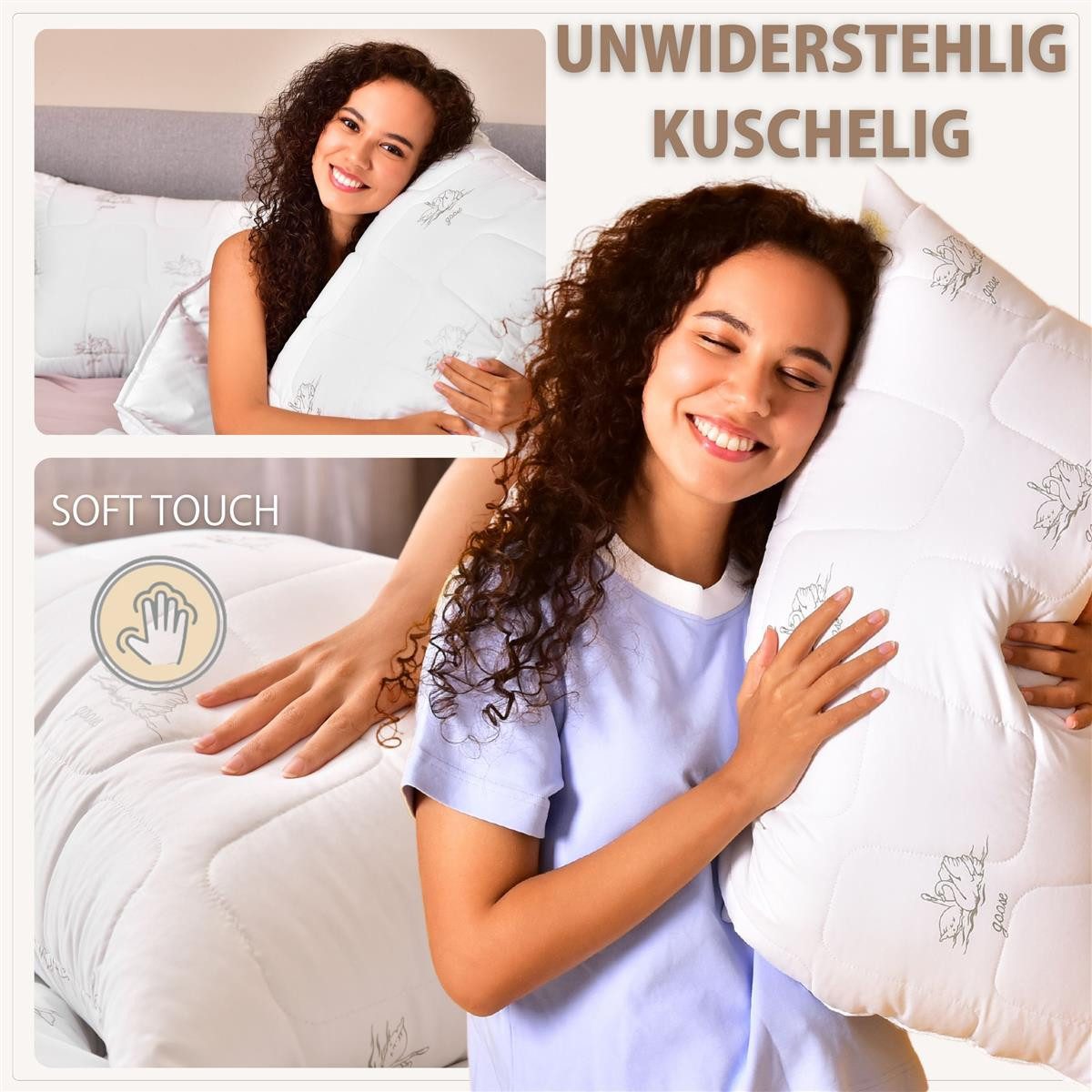 SEI Design Kopfkissen Kopfkissen Kissen Mirkofaser Seitenschläferkissen, Füllung: 650g luxuriöse Mikrofaser, Bezug: Mikrofaser gesteppt, Seitenschläfer, Rückenschläfer, Bauchschläfer, Kissen, Avegane Alternative zu Daunenkissen