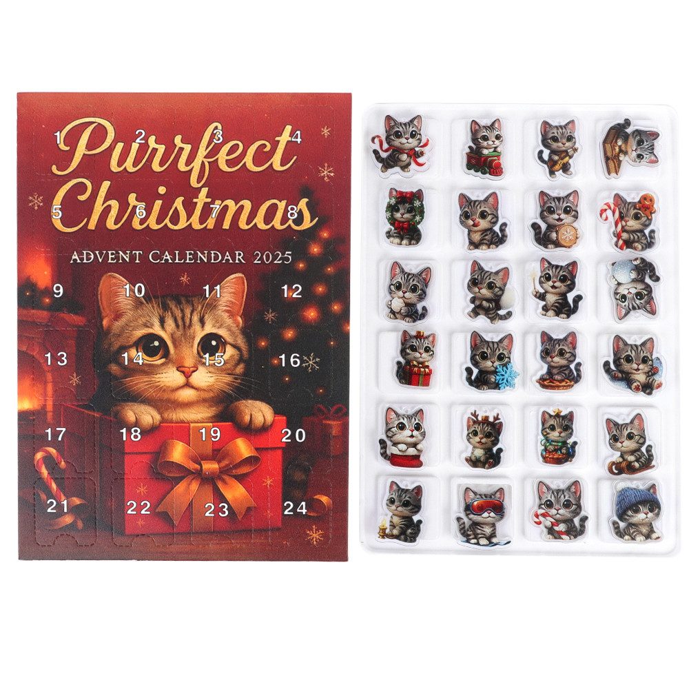 CLTYQ Adventskalender Katze Adventskalender 2025,24-tägiger Acryl-Anhänger Adventskalender, Weihnachtsbaumdekorationen, Feiertags-Countdown für Katzenliebhaber