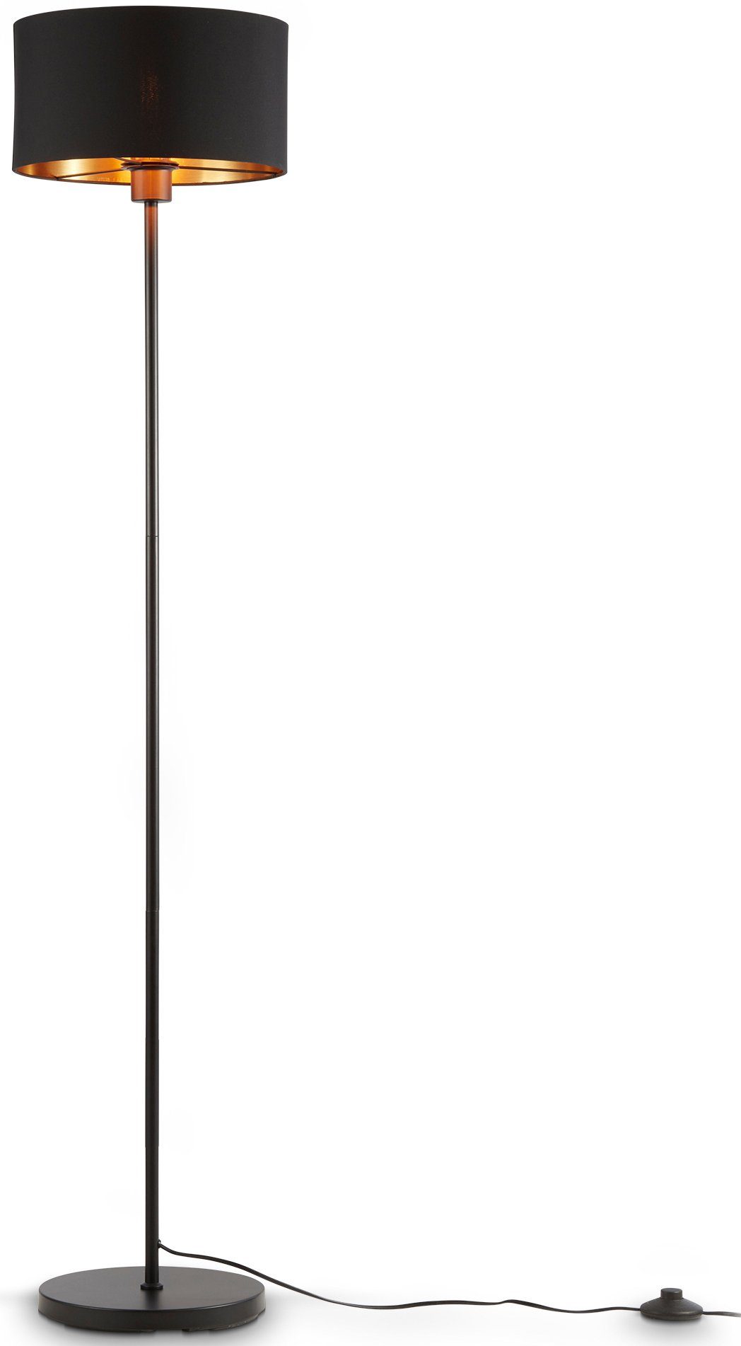 B.K.Licht Stehlampe BK_ST1417 Stehleuchte, Stoffschirm Ø30cm, Schwarz-Gold, E27-Fassung, ohne Leuchtmittel, Metall, Industrial, 140cm Kabel, ohne Leuchtmittel (max. 40W) | Standleuchten