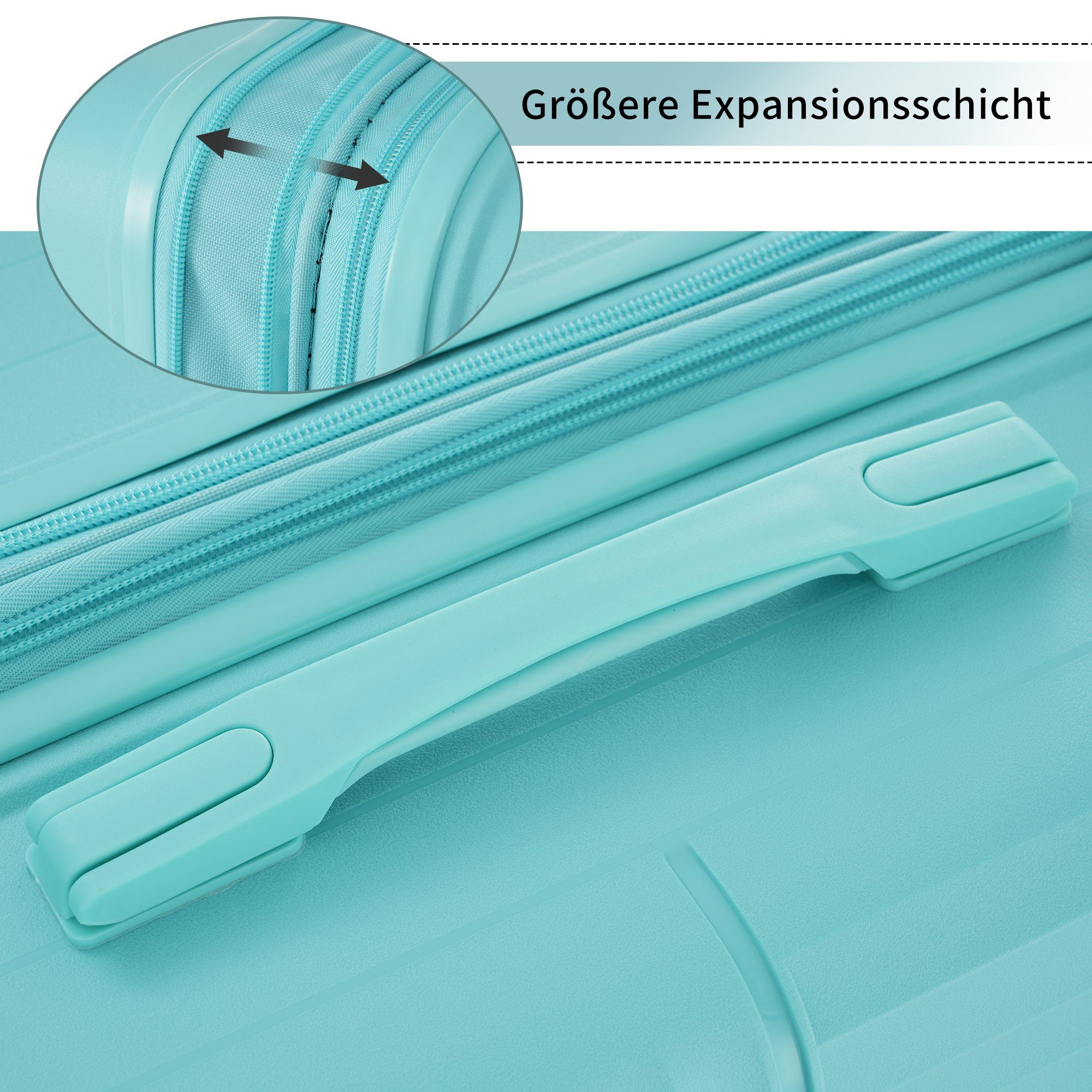 WISHDOR Hartschalen-Trolley Doppelrädern, Hartschalenkofferset Blau-Grün 3-tlg, Innenfächern, Universalrädern, mit mit TSA-Schloss