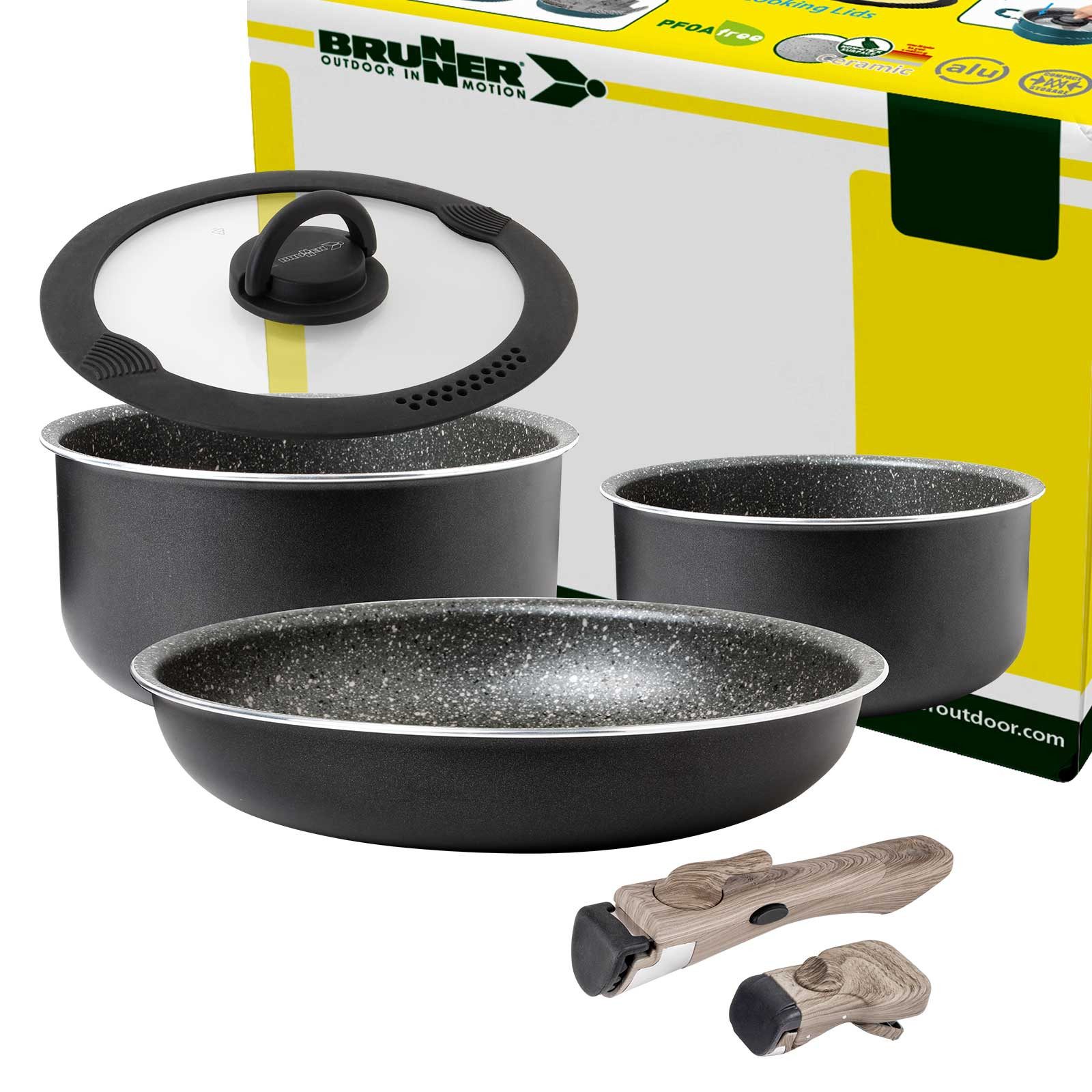 BRUNNER Topf-Set BRUNNER Camping Topfset PIRATE Vacublock Leicht, Stapelbar, Alu, (7-tlg)