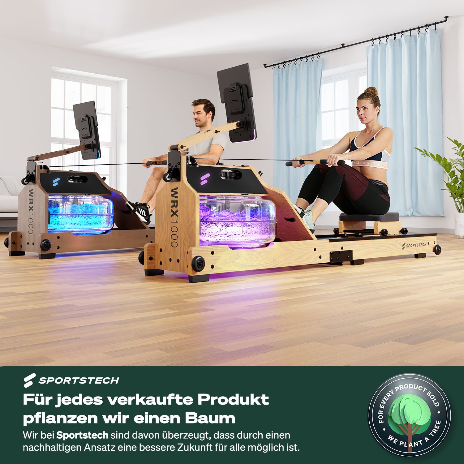 Sportstech Rudergerät WRX1000, Moderne LCD-Anzeige, LED-Feedback, Klappbar
