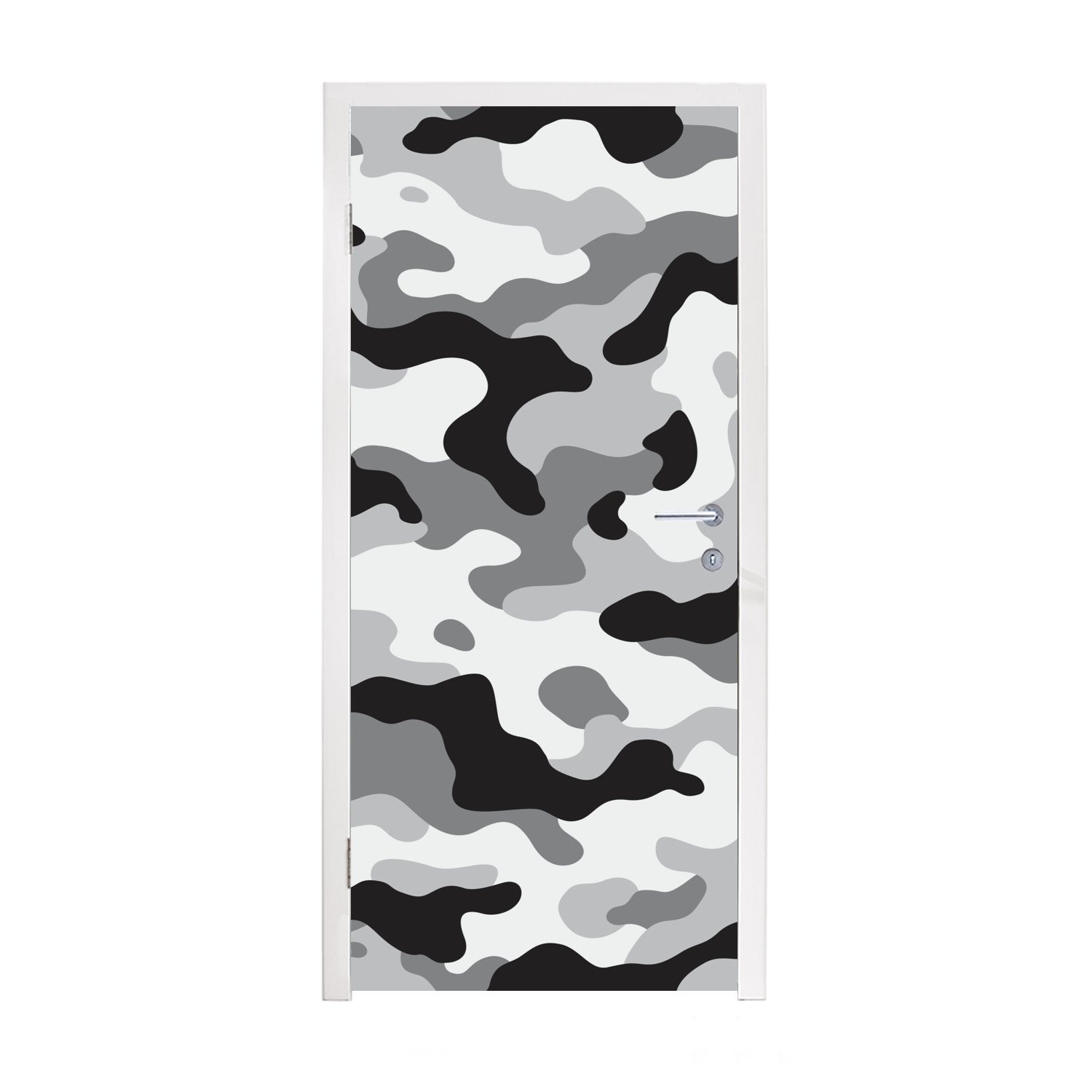 MuchoWow Türtapete Schwarz-weißes Camouflage-Muster, Matt, bedruckt, (1 St), Fototapete für Tür, Türaufkleber, 75x205 cm