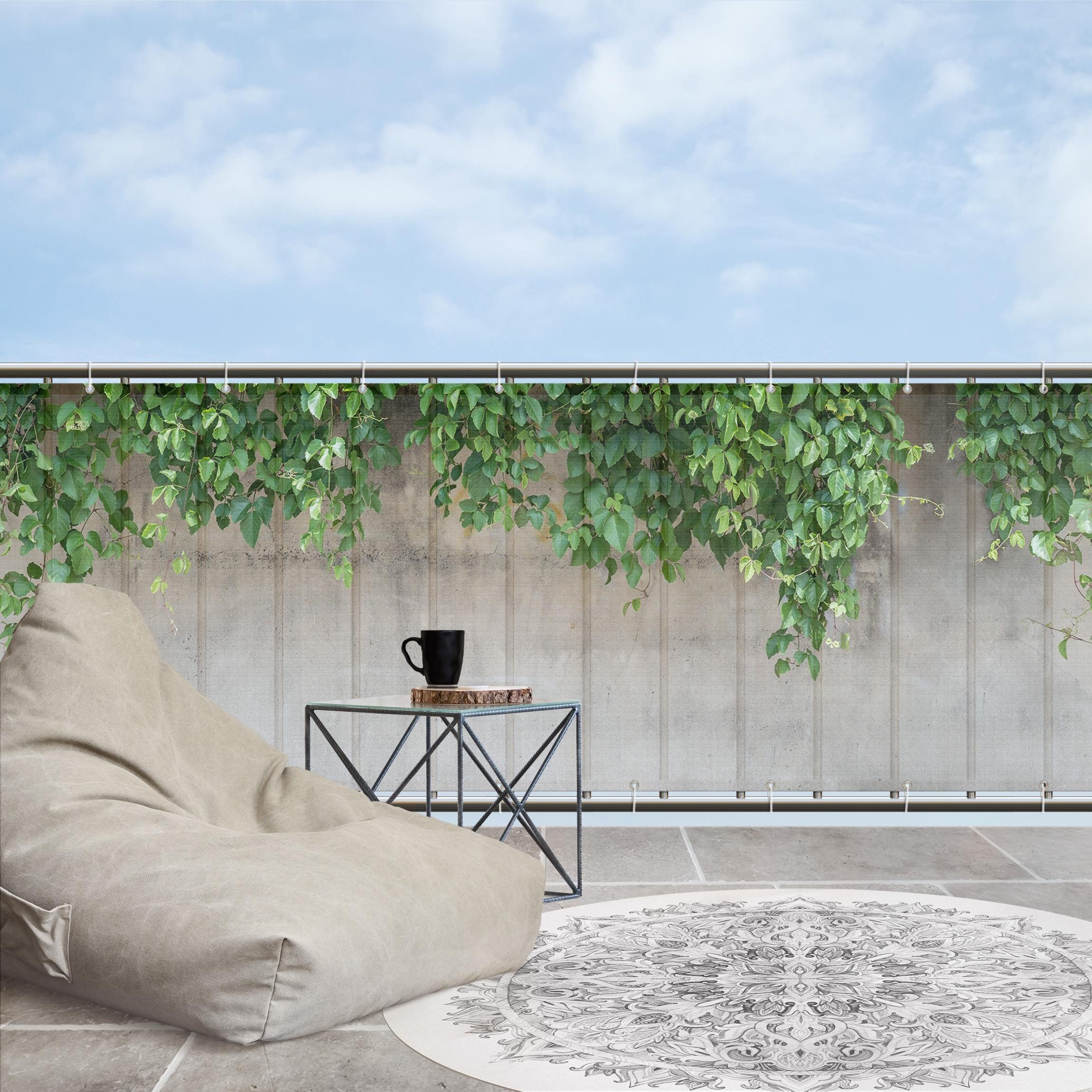Bilderdepot24 Balkonsichtschutz Sichtschutz Balkon Tropisch Natur Mauer Efeu Balkonbespannung (1m bis 10m fein gelochter Sichtschutz aus Mesh für Geländern & Zäunen, Fertig geöst, inkl. Kabelbindern zur Anbringung) Sichtschutz Terrasse Balkontuch Balkonverkleidung Windschutz Terrasse